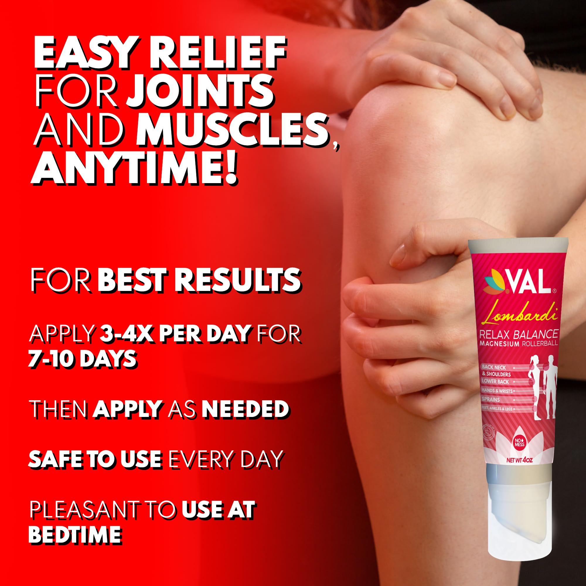 VAL Lombardi Relax Balance Magnesium Rollerball | Zechstein Magnesium + Herbal Extracts | Joint & Muscle Relief for Neck, Back, Legs | No Mess, Non-Greasy | 4oz VAL buy supplements canada