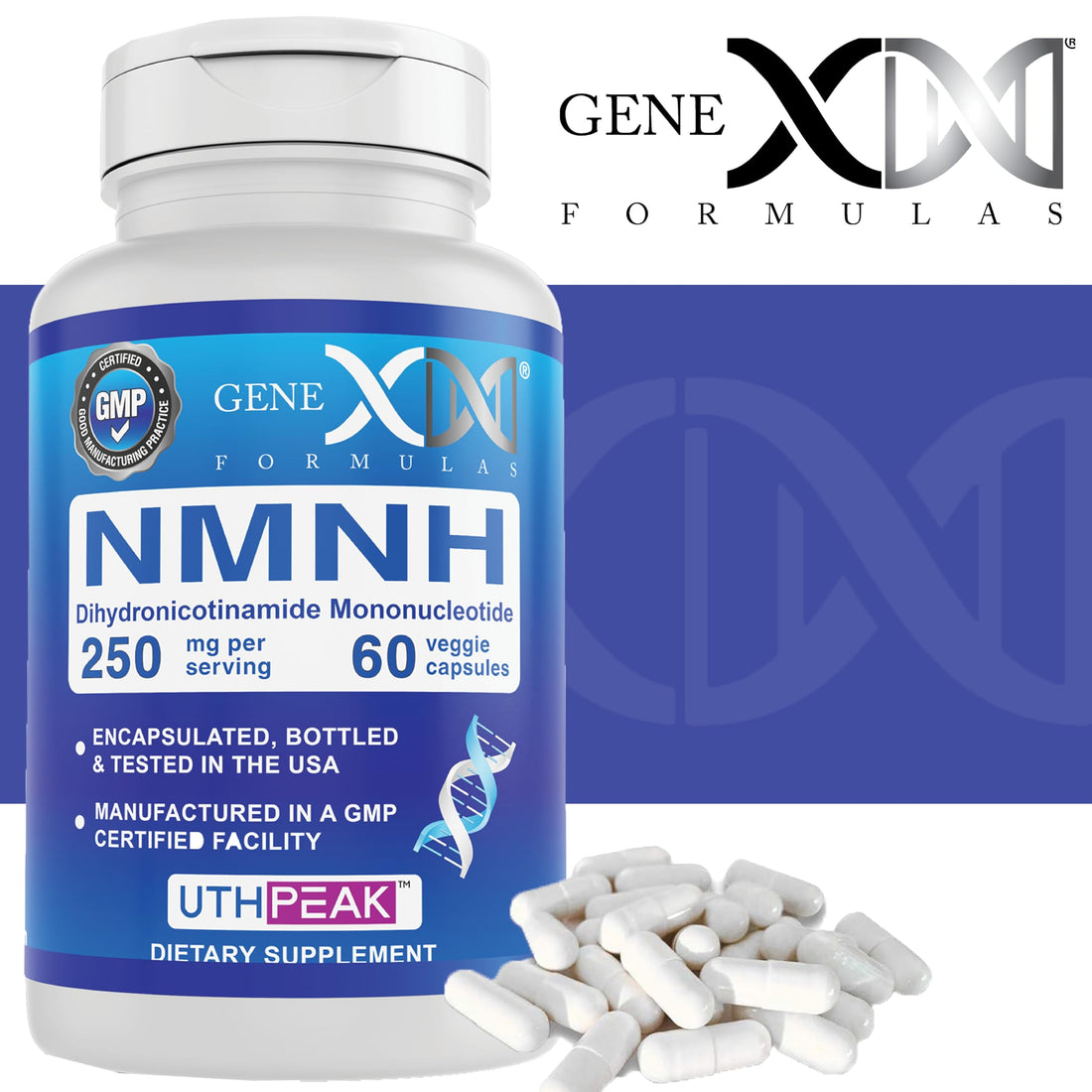 Genex Formulas 250mg NMNH (60 Capsules - 30 Servings) | Uthpeak™ NMNH (Dihydronicotinamide Mononucleotide) NAD+ Precursor for Healthy Aging - Non-GMO, Gluten-Free, Vegetarian Genex Formulas buy supplements canada