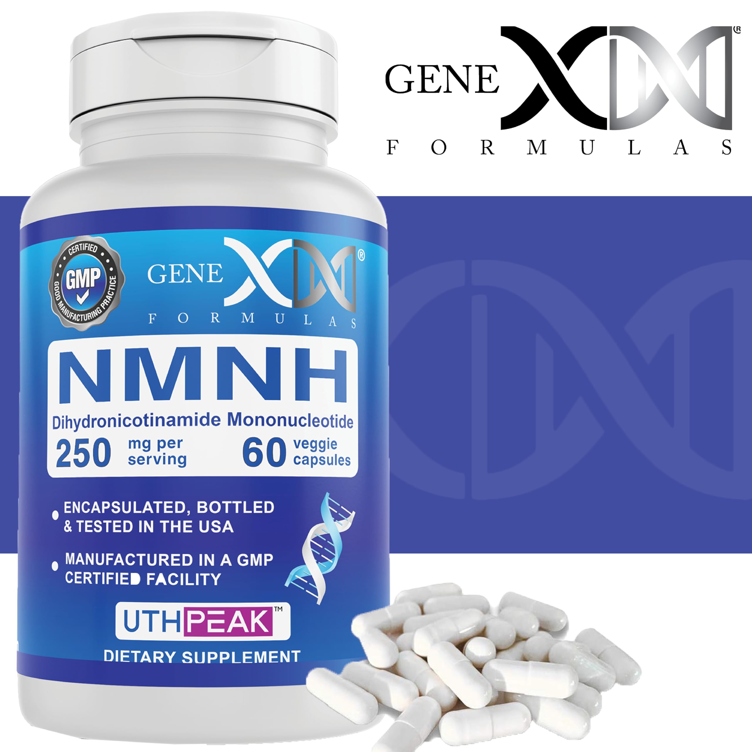 Genex Formulas 250mg NMNH (60 Capsules - 30 Servings) | Uthpeak™ NMNH (Dihydronicotinamide Mononucleotide) NAD+ Precursor for Healthy Aging - Non-GMO, Gluten-Free, Vegetarian Genex Formulas buy supplements canada