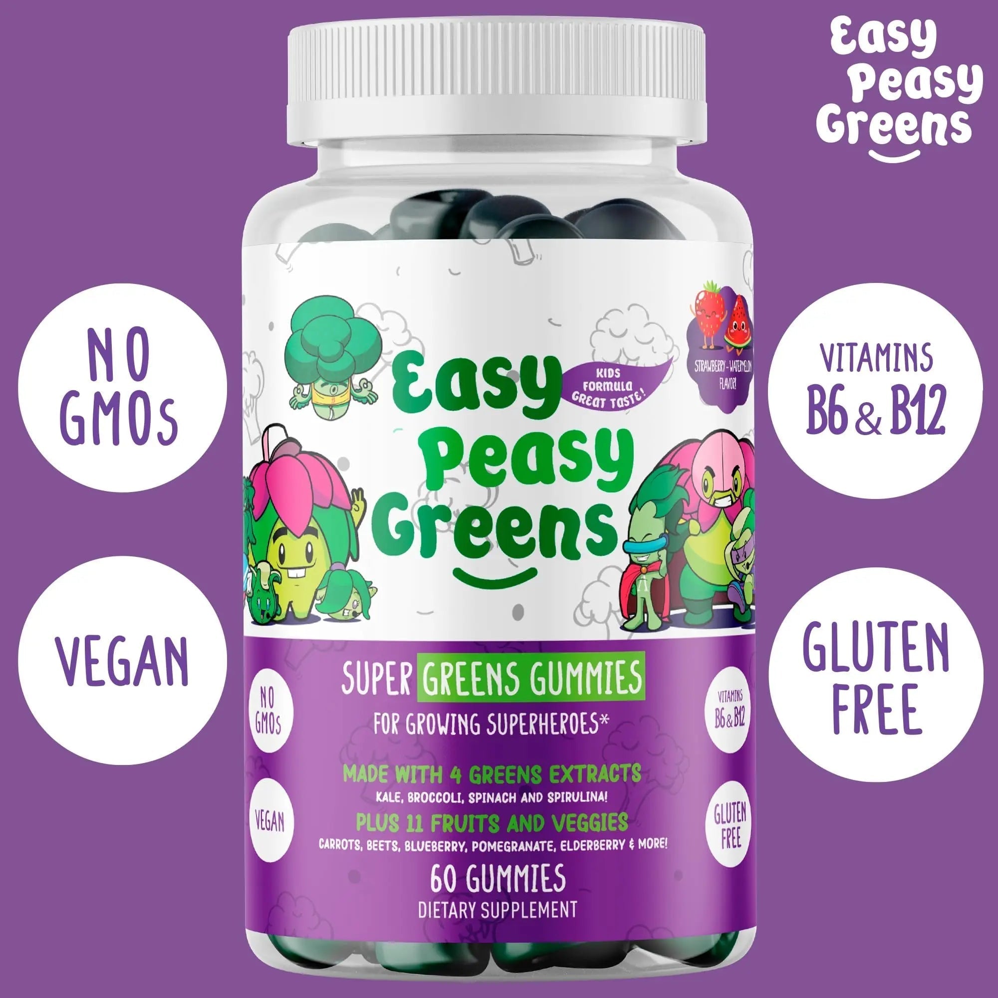 EasyPeasyGreens Daily Veggie Gummies for Kids - 60 Greens Gummies - Helps Picky Eaters Get Their Veggies in EASY PEASY GREENS buy supplements canada