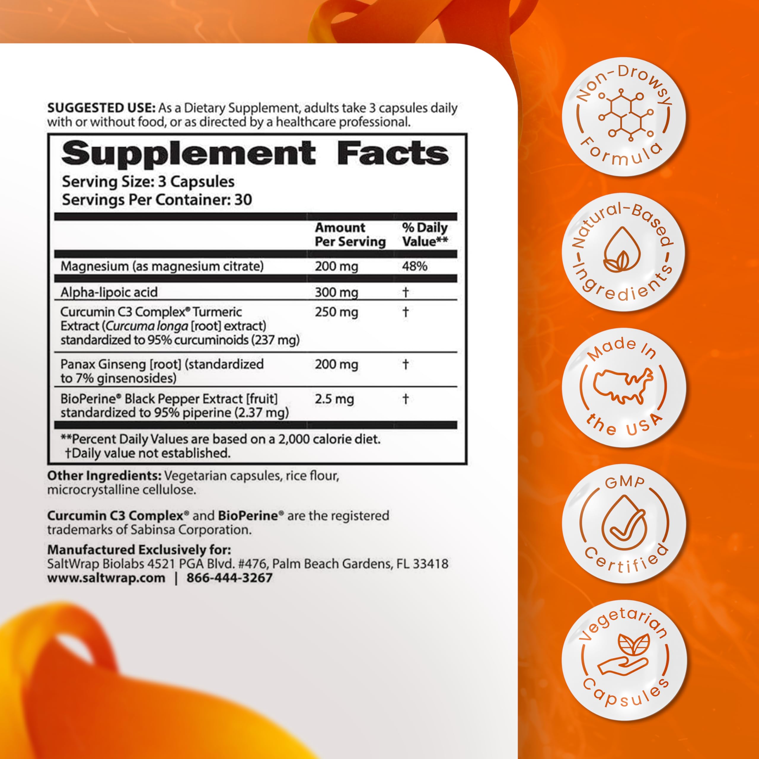 SaltWrap Mag 3D – Daytime (Non-Drowsy) Leg Cramp & Muscle Relief Support - Natural Supplement for Muscle and Nerve Health with Turmeric, Alpha Lipoic Acid & Magnesium SaltWrap buy supplements canada