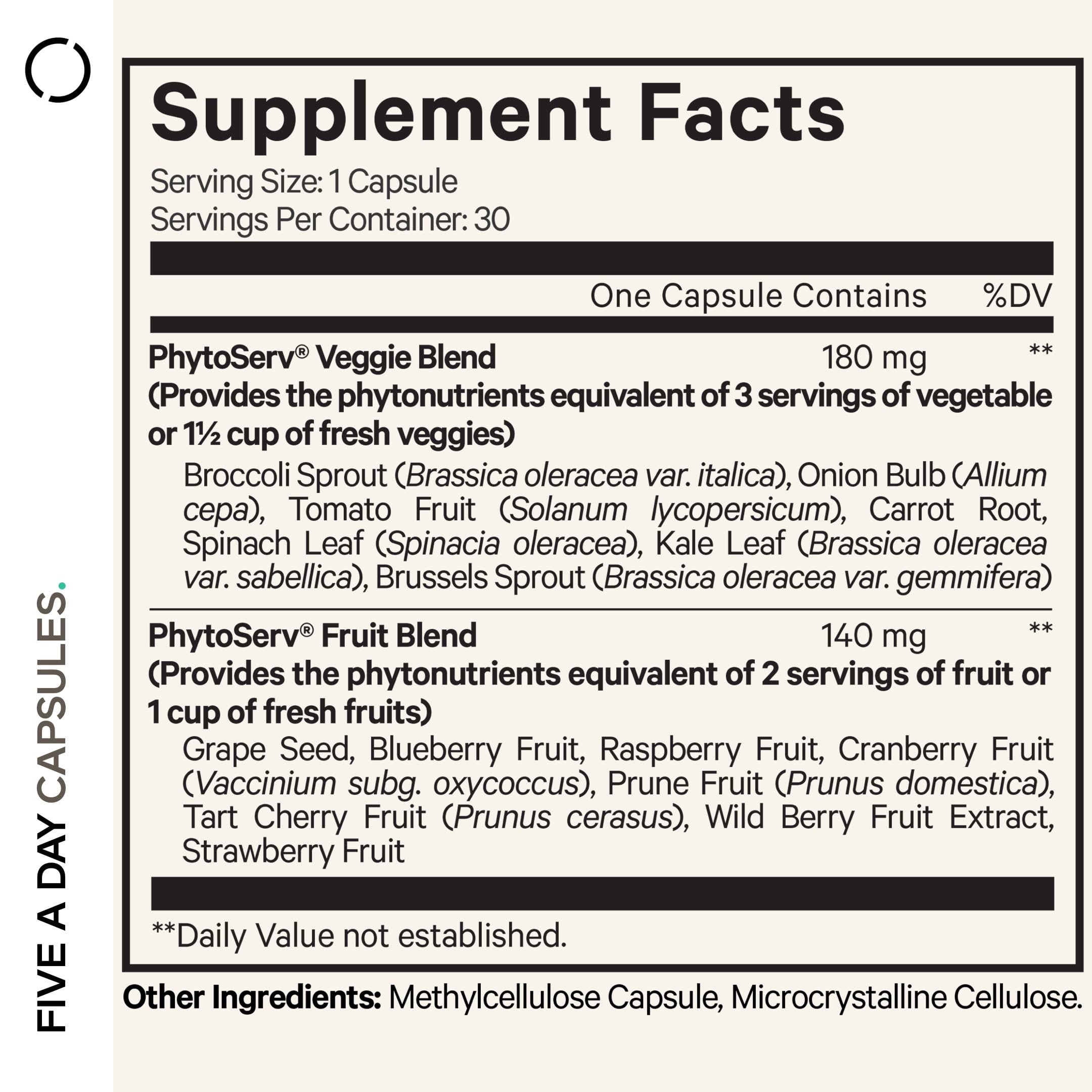 Codeage Instantfood Five A Day – Fruits & Vegetables Capsule Supplement – Whole Food Phytonutrients – 15 Fruits and Veggies Blend - Vegan, Non-GMO – 30 Capsules Codeage buy supplements canada