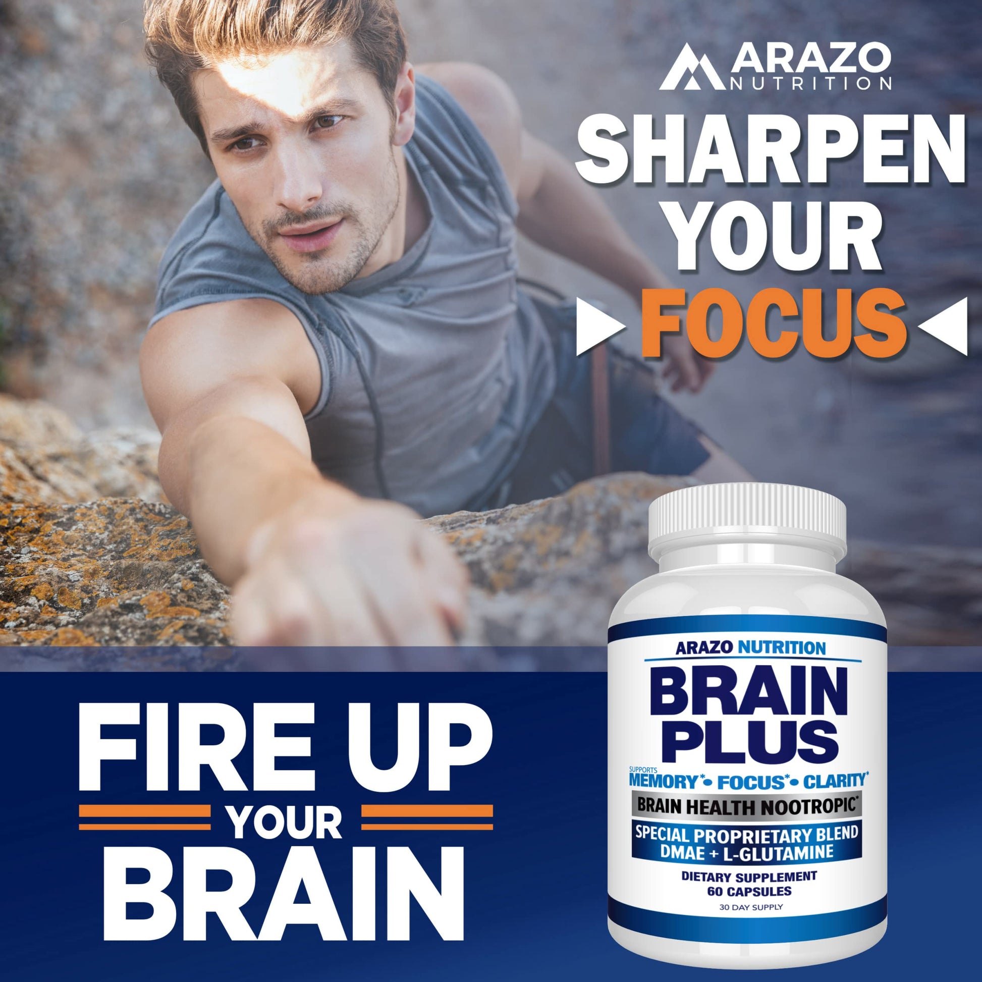 Arazo Nutrition Premium Brain Function Supplement – Memory, Focus, Clarity – Nootropic Booster with DMAE, Bacopa Monnieri, L-Glutamine, Multi Vitamins, Multi Minerals Arazo Nutrition buy supplements canada