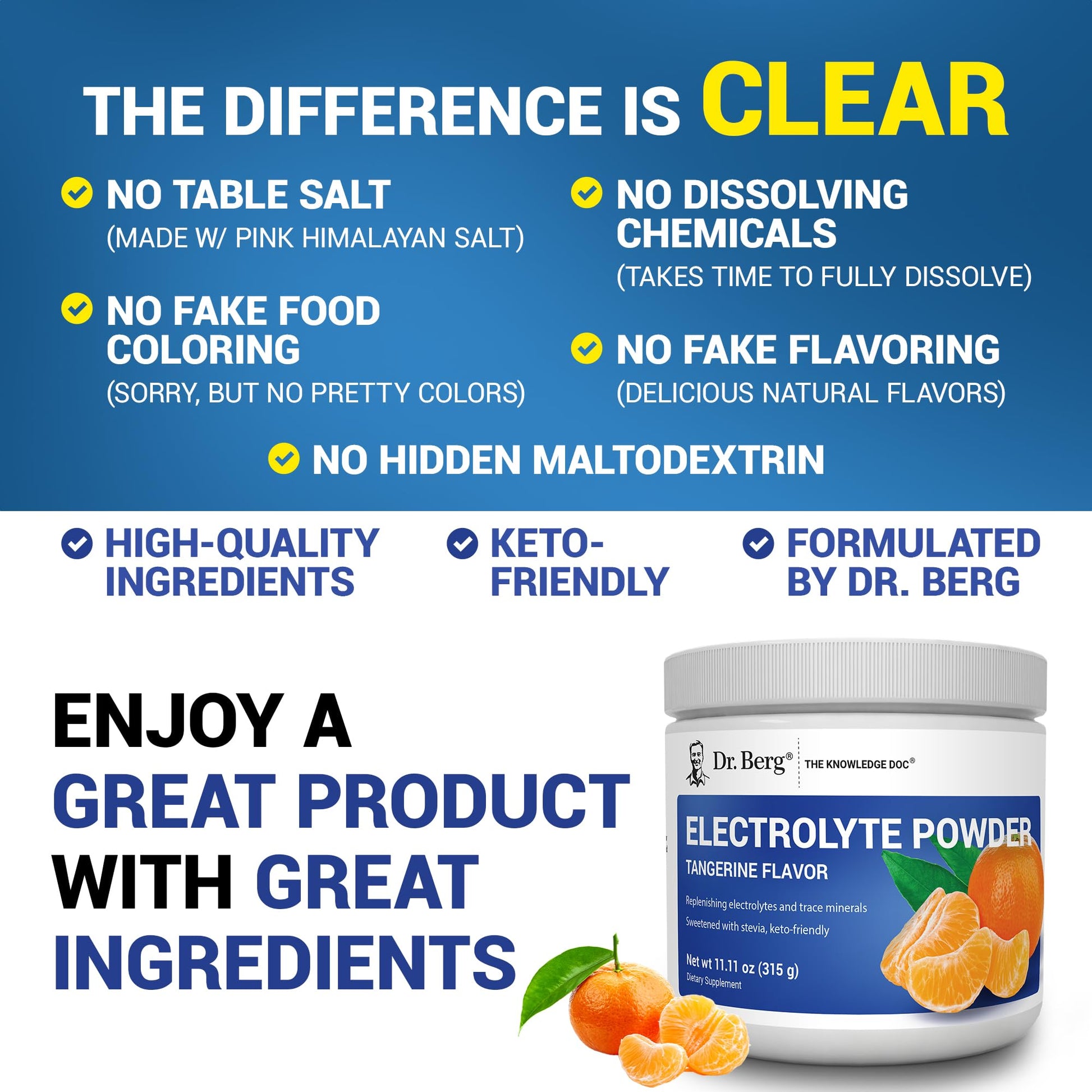 Dr. Berg Zero Sugar Hydration Keto Electrolyte Powder - Enhanced w/ 1000 mg of Potassium & Real Pink Himalayan Salt (NOT Table Salt) - Tangerine Flavor Hydration Drink Mix Supplement - 50 Servings Dr. Berg Nutritionals buy supplements canada