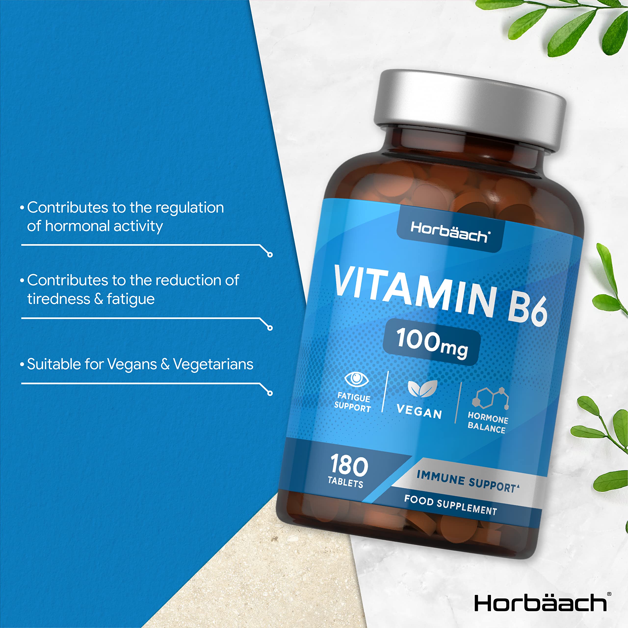 Vitamin B6 100mg | 180 High Strength Tablets | Regulation of Hormonal Activity & Fatigue Horbäach buy supplements canada