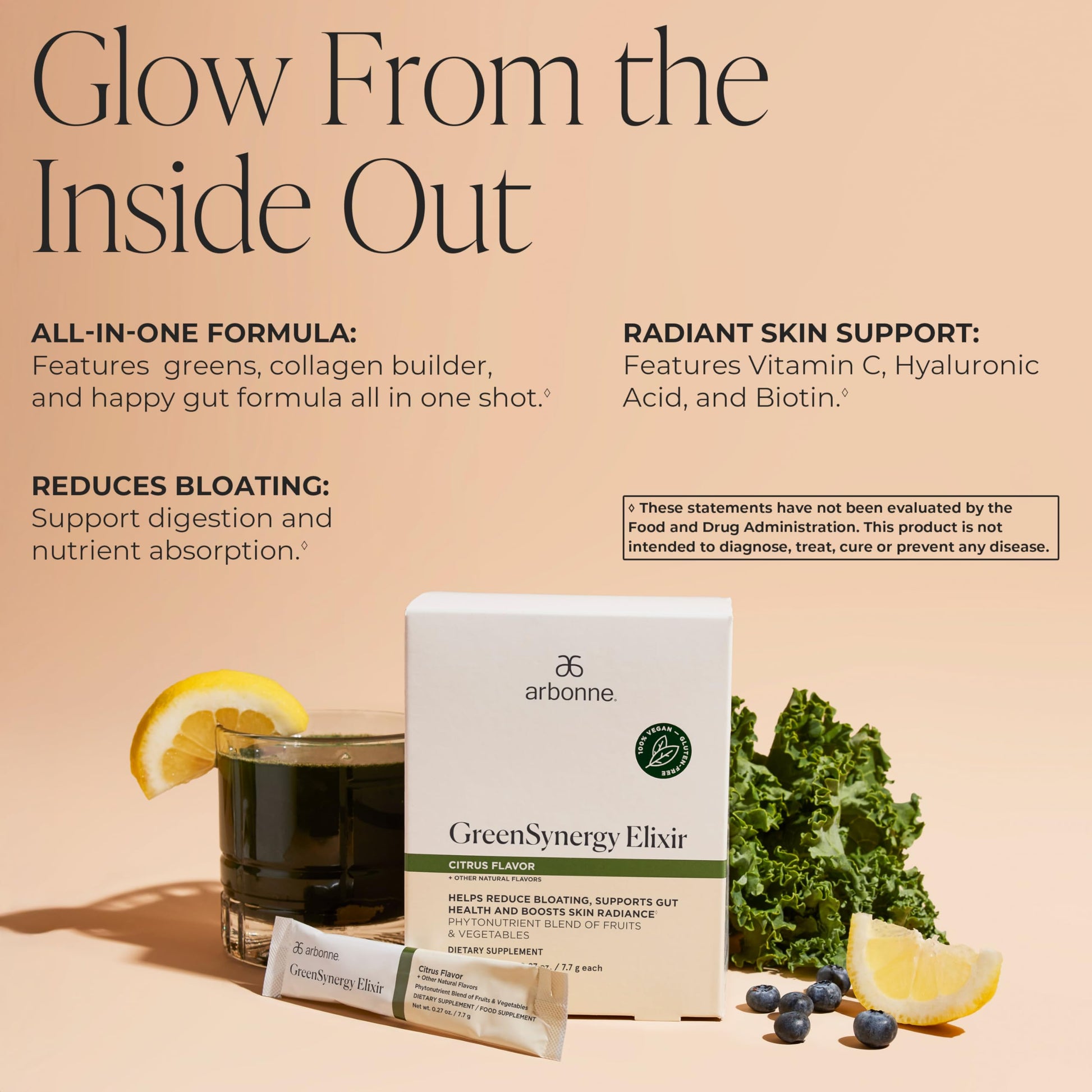 Arbonne GreenSynergy Elixir – Citrus-Flavored Greens Powder with 13 Digestive Enzymes, Vegan Collagen Builder, Probiotics, and Prebiotics – Supports Gut Health and Digestion – 30 Stick Packs Arbonne buy supplements canada