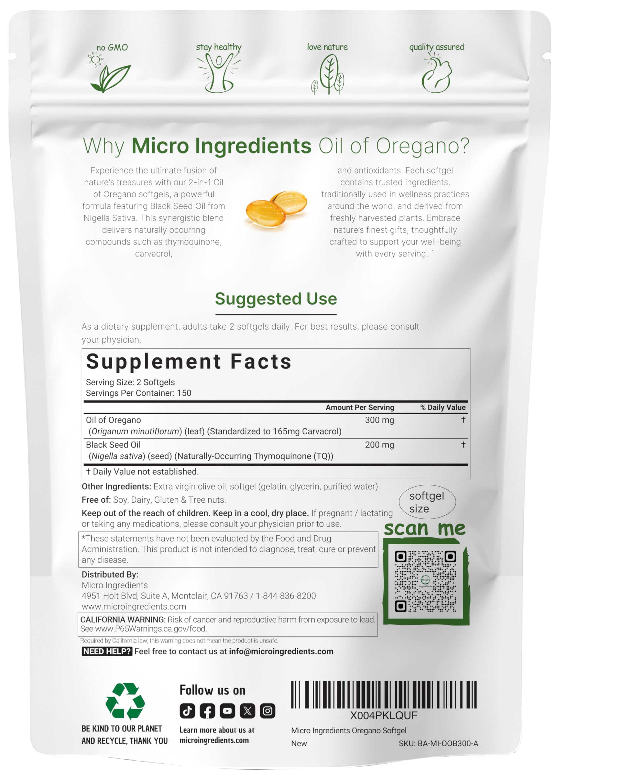 Micro Ingredients Oil of Oregano Softgels, 300 Count | 2 in 1 Formulated | 4X Strength Carvacrol & Thymoquinone | Plant Based, Non-GMO Micro Ingredients buy supplements canada