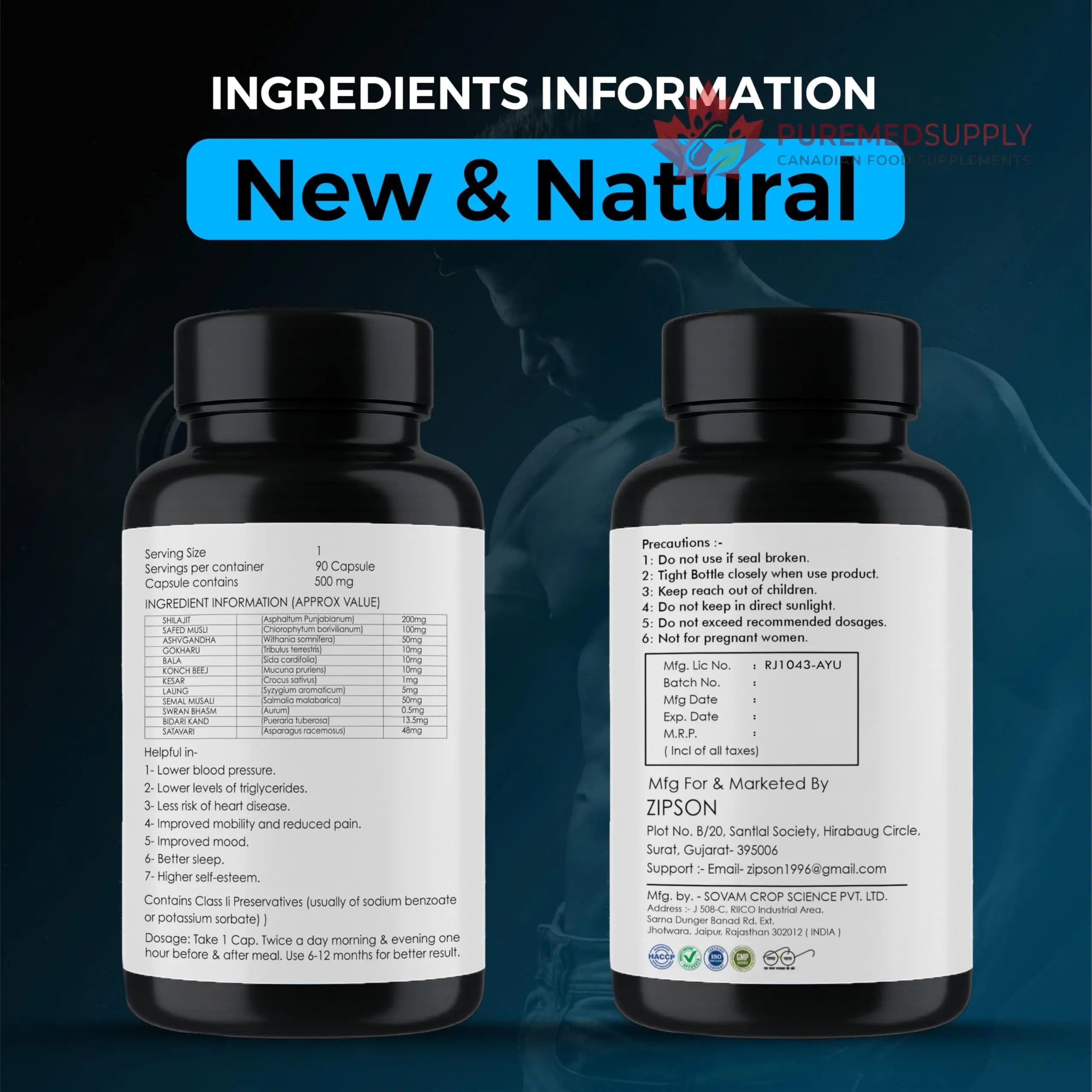 ZIPSON Shilajit for Men & Women | 90 Capsules | Himalayan Formula for Extra Power, Stamina & Immune Support | with Natural Fulvic Acid | Non-GMO | 500mg Per Serving ZIPSON buy supplements canada