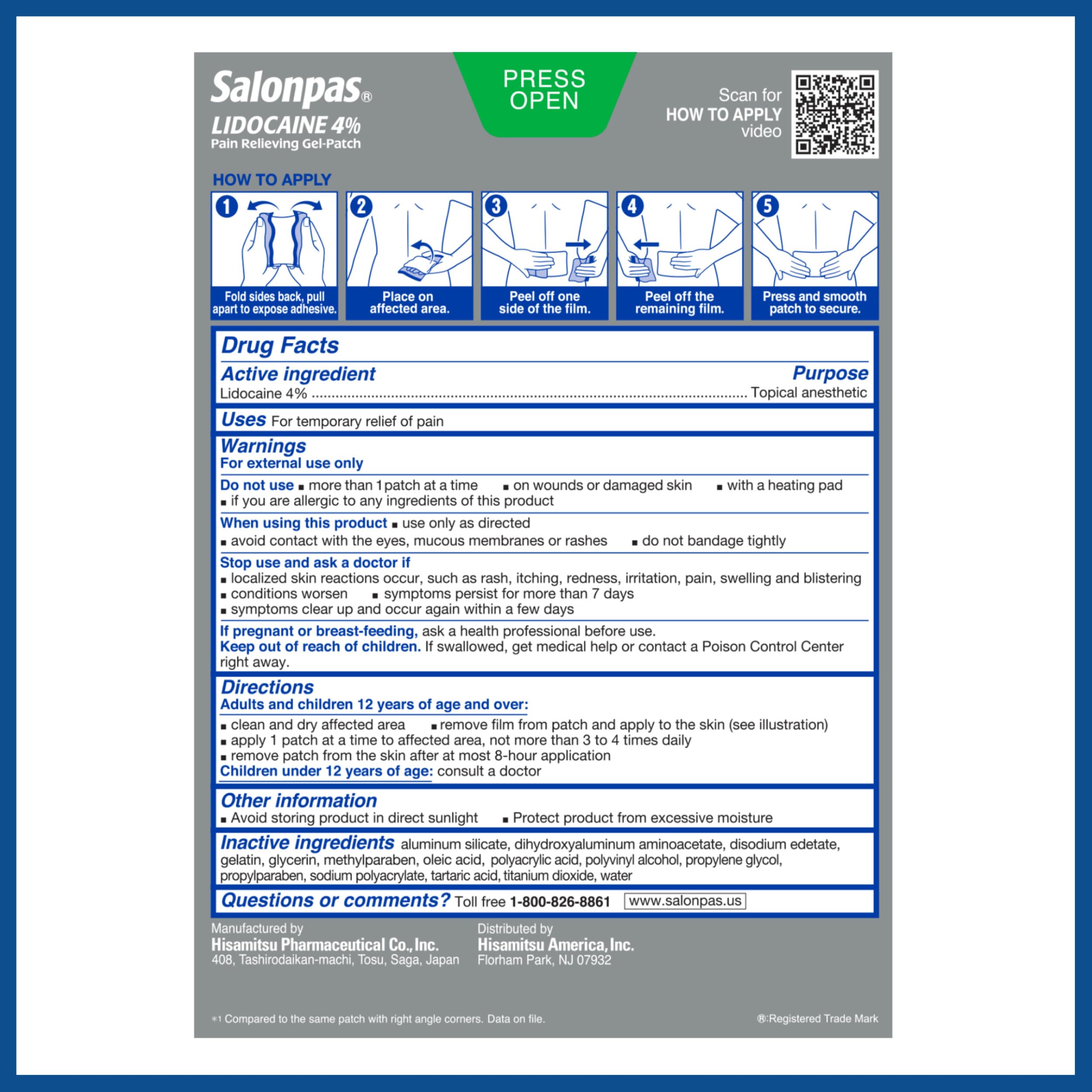 Salonpas Lidocaine 4% Pain Relieving Gel-Patch, 6 Count, for Back, Neck, Shoulder, Knee & Elbow Pain Salonpas buy supplements canada