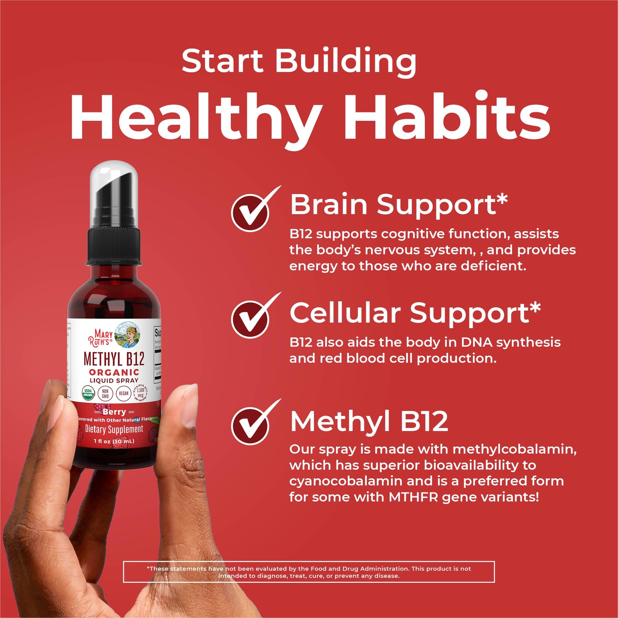 MaryRuth Organics Methyl B12 Spray | 1,500 mcg B12 Per Serving | Methylcobalamin | Energy Metabolism | Nervous System Support | Neuro Health | Vegan | Gluten Free | Sugar Free | 1 Fl Oz MARYRUTH'S buy supplements canada