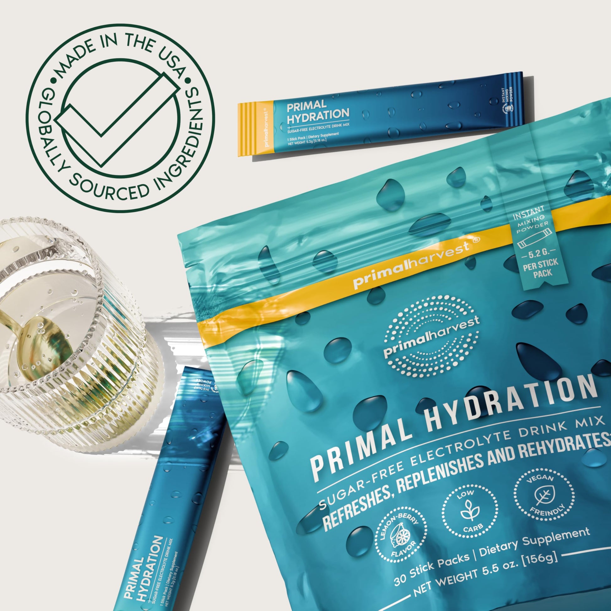 Primal Harvest Electrolytes Powder Packets Primal Hydration, Easy Open Packets, Energy Drink Mix (Lemon Berry, 30 Packs) (1 Bag) Primal Harvest buy supplements canada