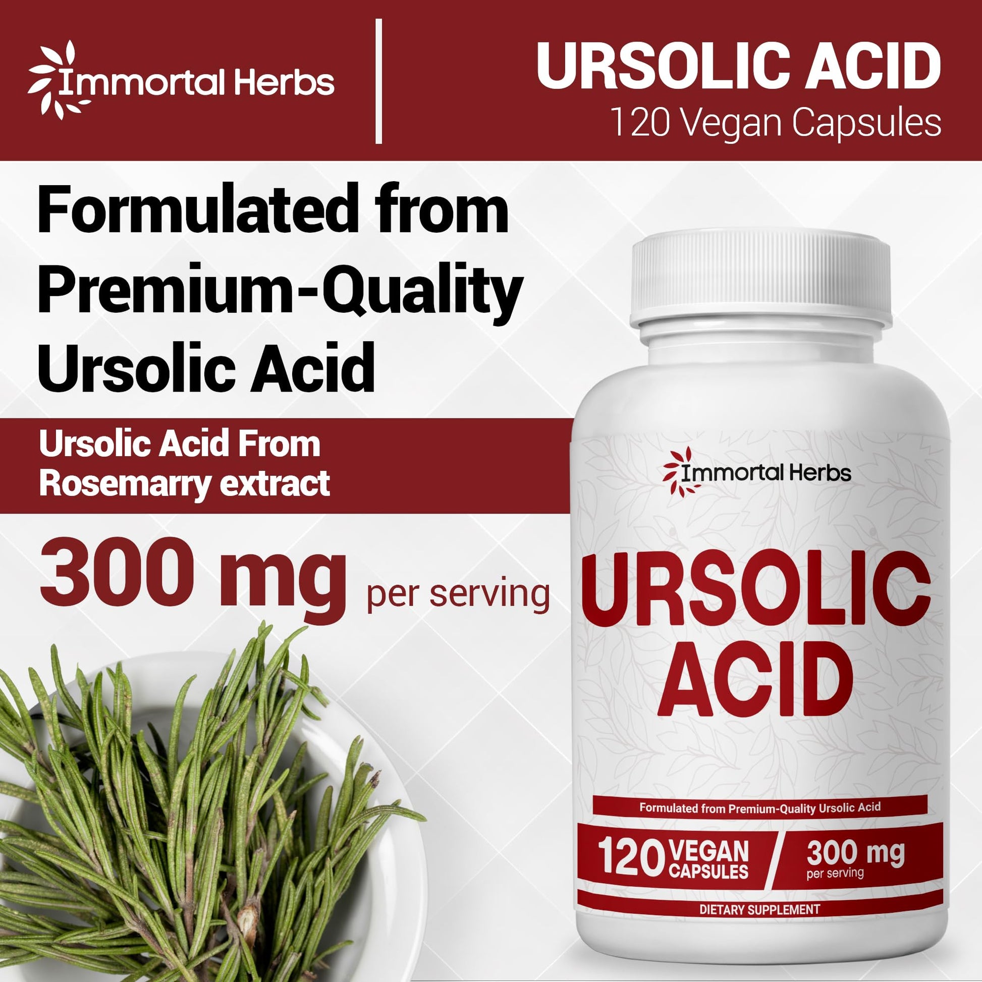 Immortal Herbs Pure Ursolic Acid Supplement 300mg, 120 Pills, Rosemary Leaf Extract Powder, Non-GMO and Gluten-Free Ursolic Acid Capsules for Women and Men Immortal Herbs buy supplements canada