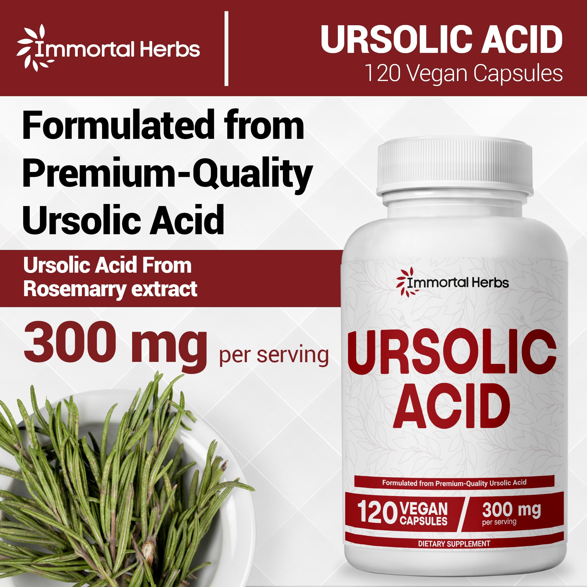 Immortal Herbs Pure Ursolic Acid Supplement 300mg, 120 Pills, Rosemary Leaf Extract Powder, Non-GMO and Gluten-Free Ursolic Acid Capsules for Women and Men Immortal Herbs buy supplements canada