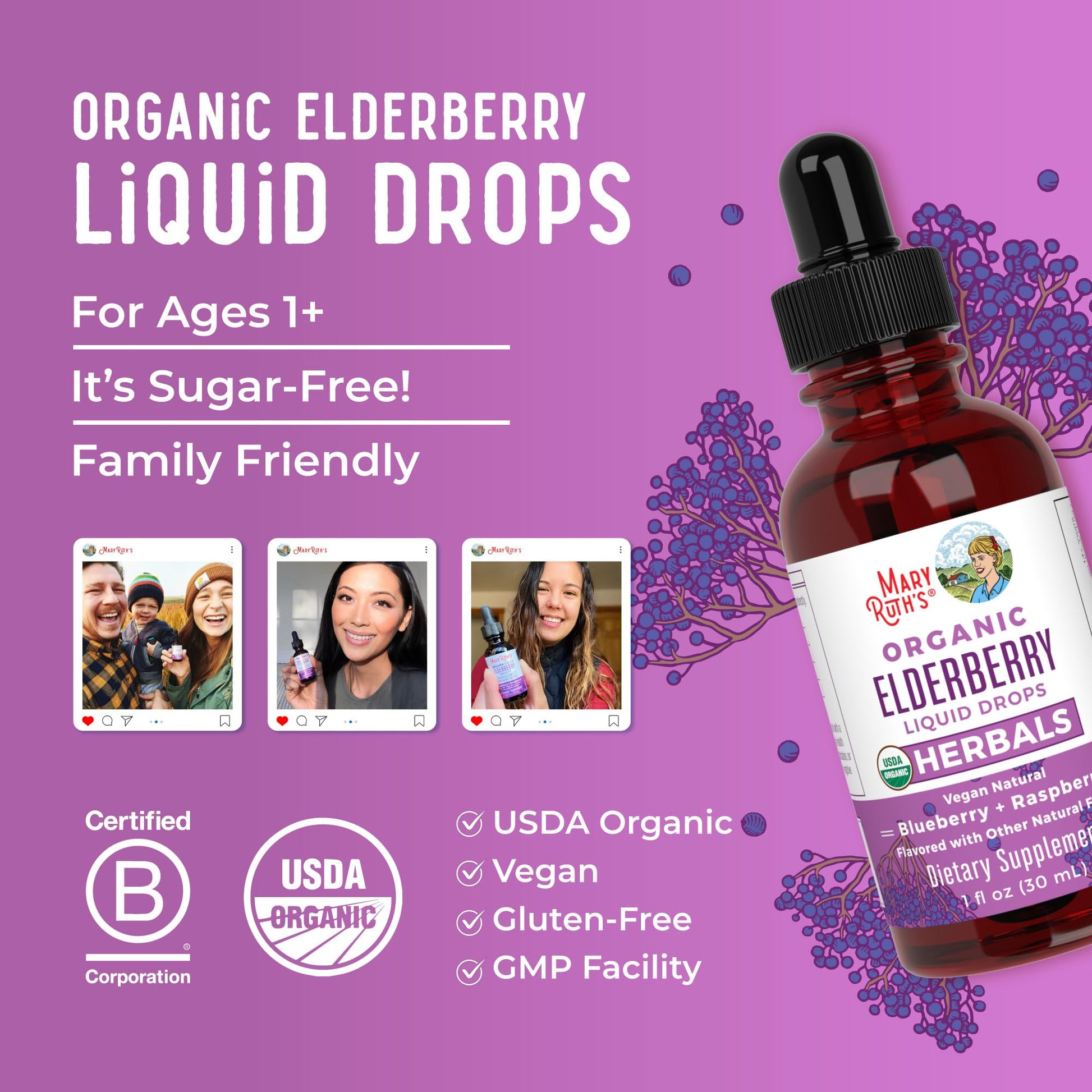 MARYRUTH'S Elderberry Liquid Drops for Adults & Kids | Immune Support | Antioxidant | Overall Wellness | Elder Berry Extract | USDA Organic | Sugar Free | Vegan | Non-GMO | Gluten Free | 1 Fl Oz MARYRUTH'S buy supplements canada