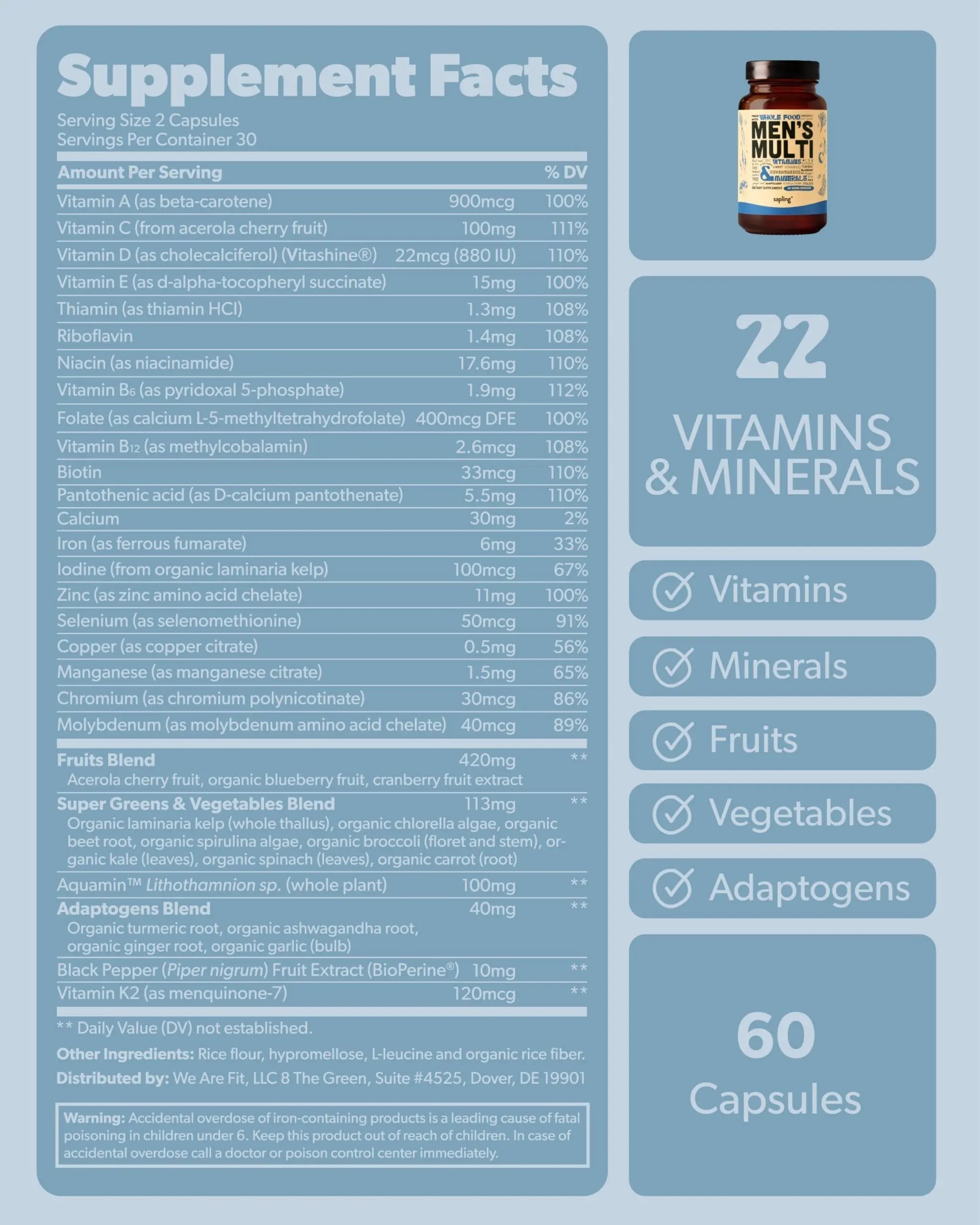 Multivitamin for Men - Daily Men’s Multivitamin - Methylated B Complex with Whole Food Ingredients, Vitamin B12, Folate sapling buy supplements canada