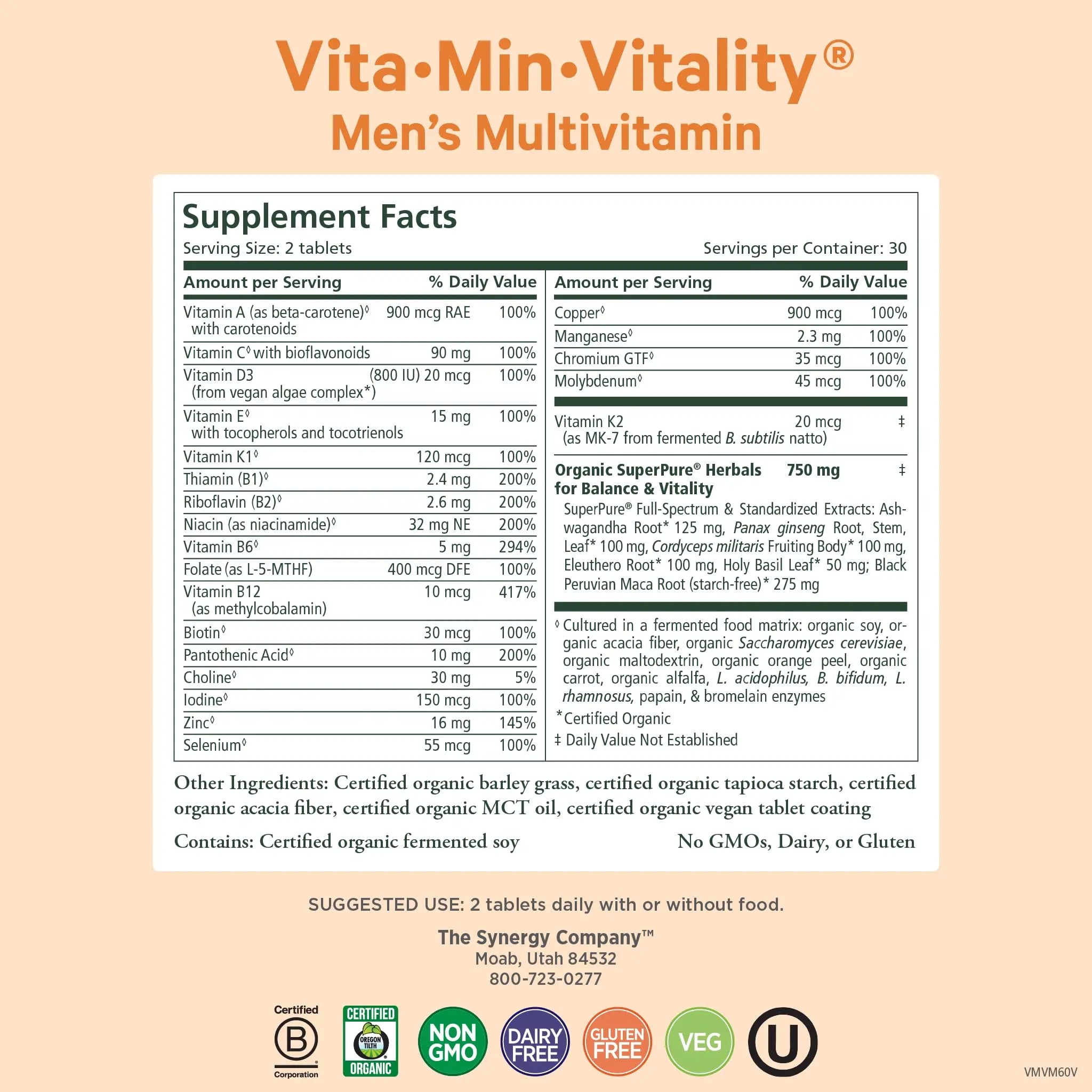 PURE SYNERGY Vita·Min·Vitality | Natural Multivitamin for Men | Men’s Daily Multivitamin Made with Organic Whole Foods | PURE SYNERGY buy supplements canada