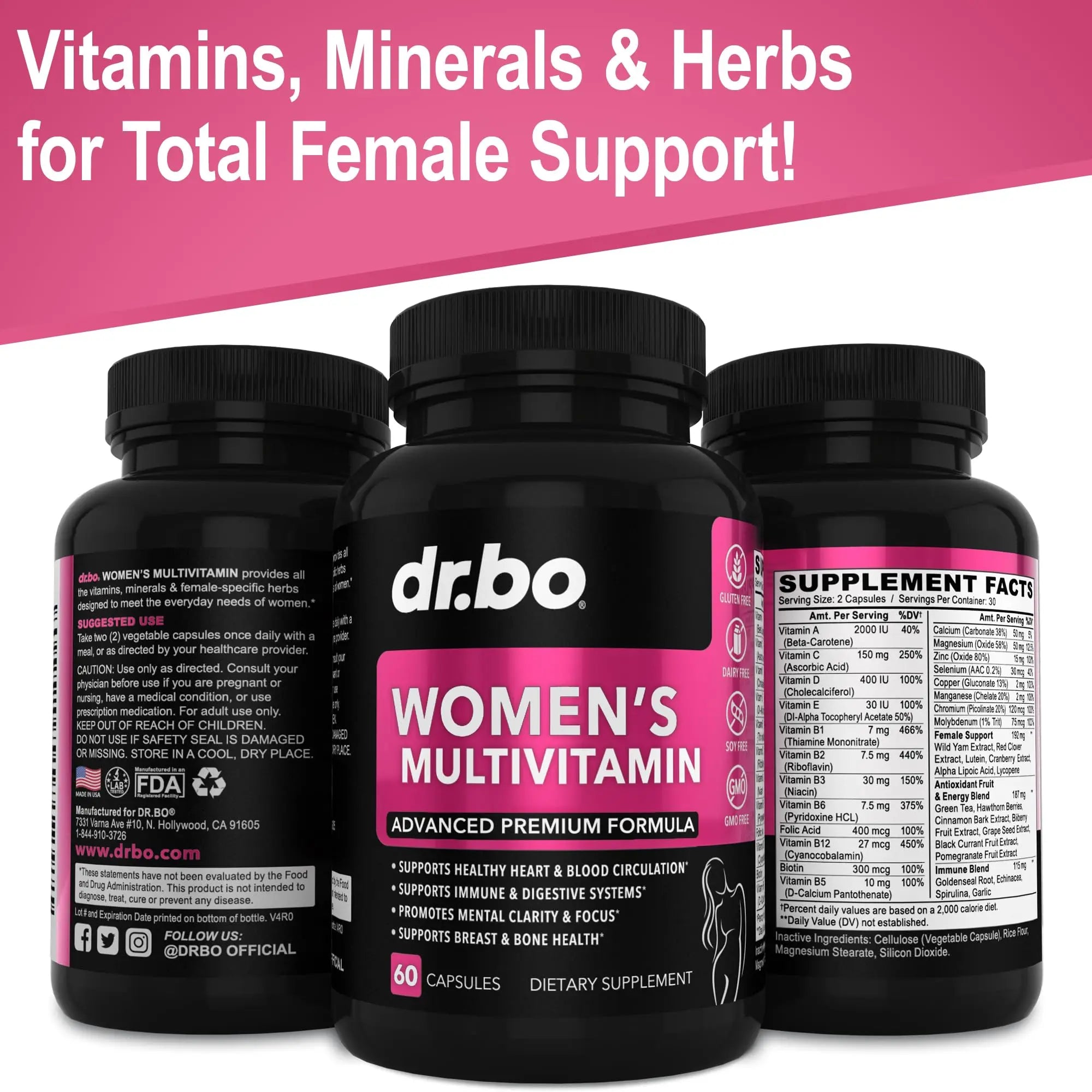 Womens Multivitamin - Natural Daily Multi Vitamins for Women - Womans Energy Vitamin DR. BO buy supplements canada