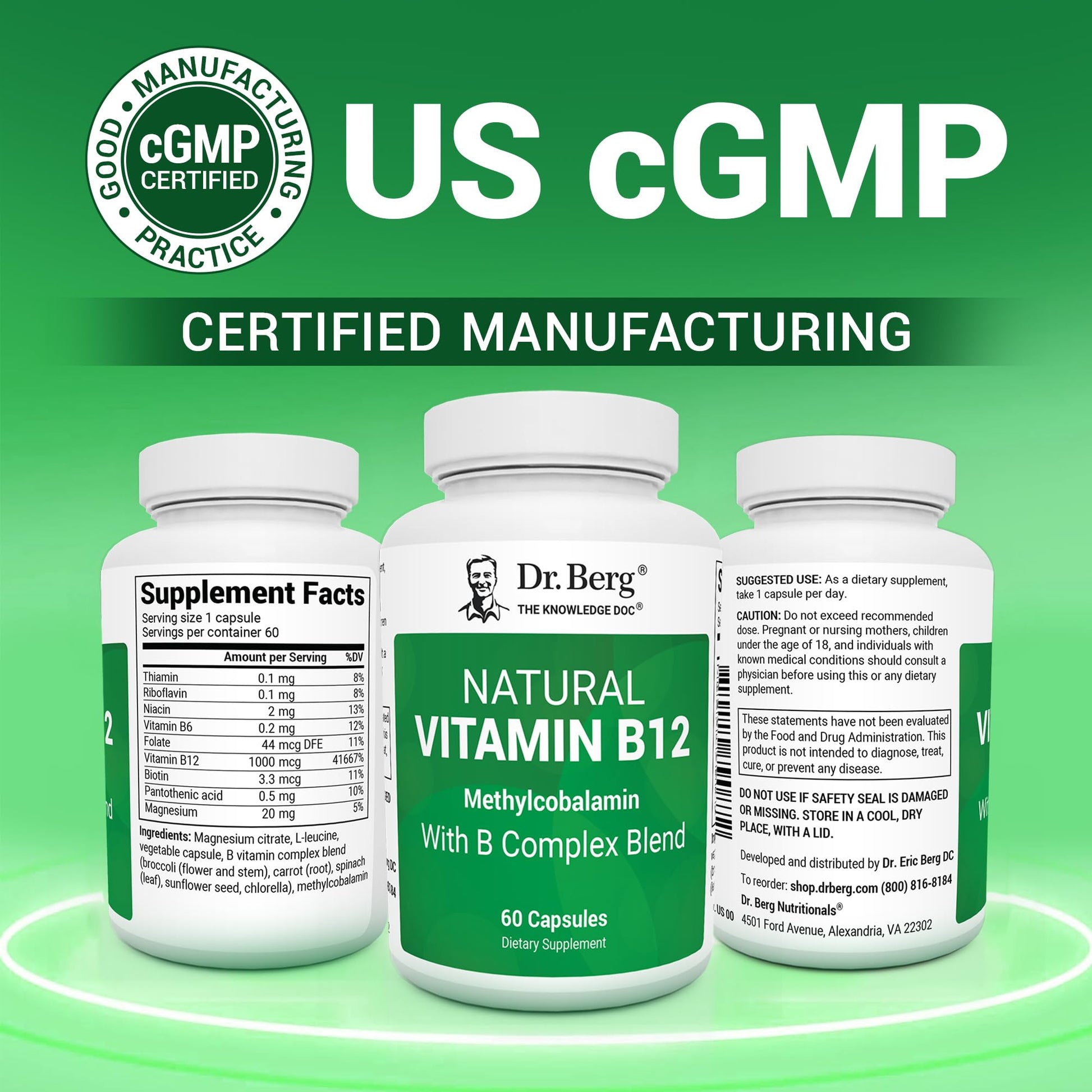 Dr. Berg Natural Vitamin B12 1000 mcg with B Complex Blend - Methylcobalamin B12 for Energy, Nerve Health, and Cognitive Function* - Methylated B12 with Folate - 60 Capsules (2-Month Supply) Dr. Berg Nutritionals buy supplements canada