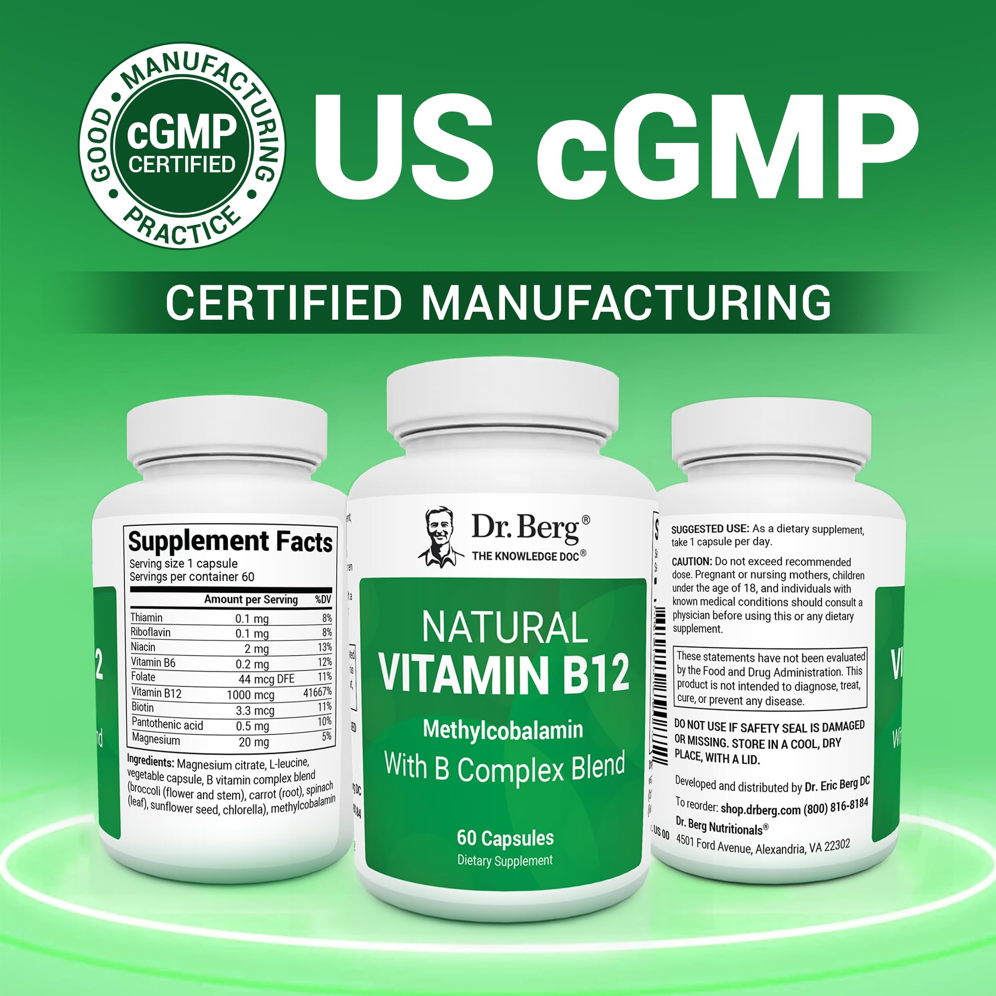 Dr. Berg Natural Vitamin B12 1000 mcg with B Complex Blend - Methylcobalamin B12 for Energy, Nerve Health, and Cognitive Function* - Methylated B12 with Folate - 60 Capsules (2-Month Supply) Dr. Berg Nutritionals buy supplements canada