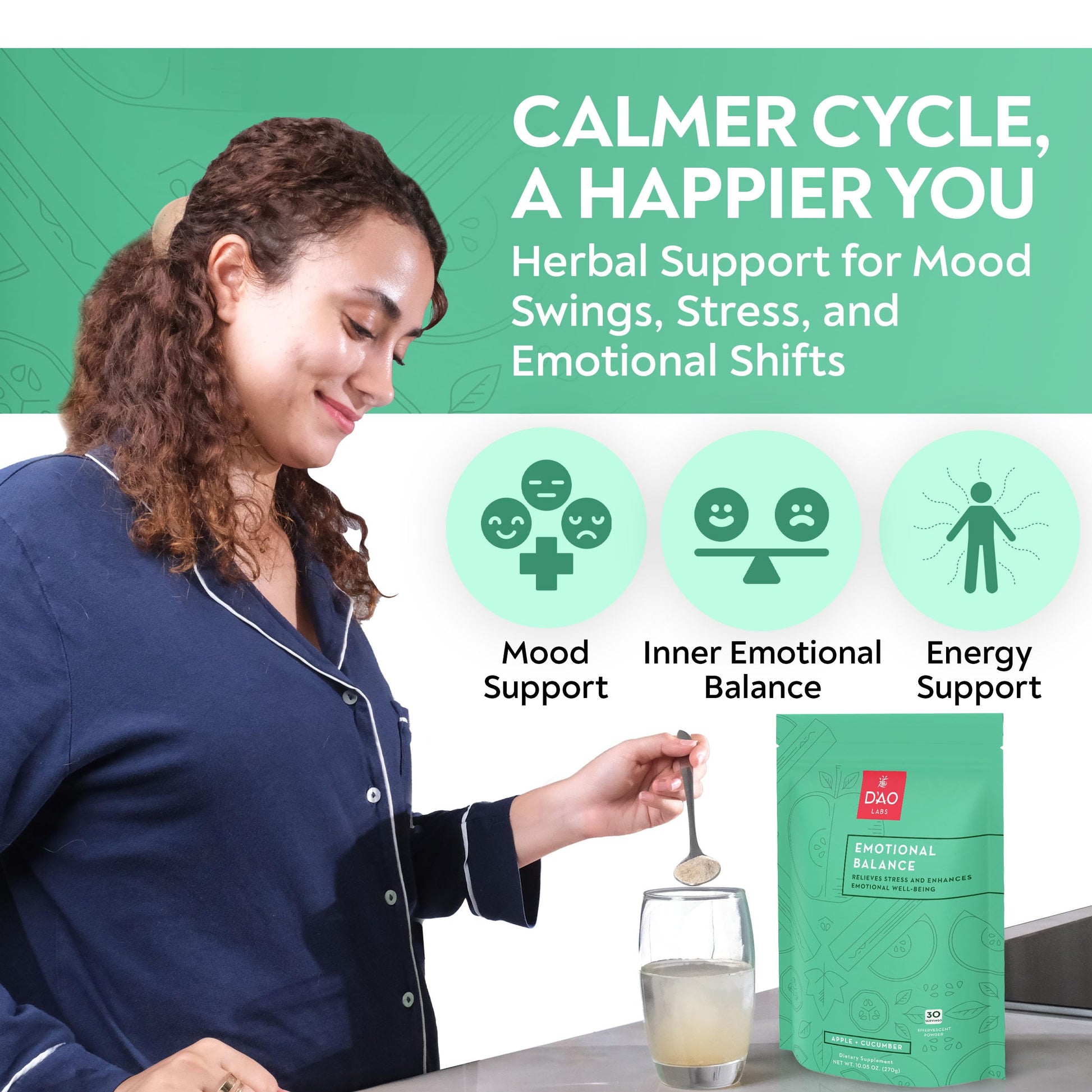 D'AO Labs Emotional Balance - Emotional Balance Powder - Calm & Stress Relief - Effervescent Powder with Apple-Cucumber Flavor - Xiao Yao San Traditional Chinese Herbal - 30 Individual Servings DAO Labs buy supplements canada