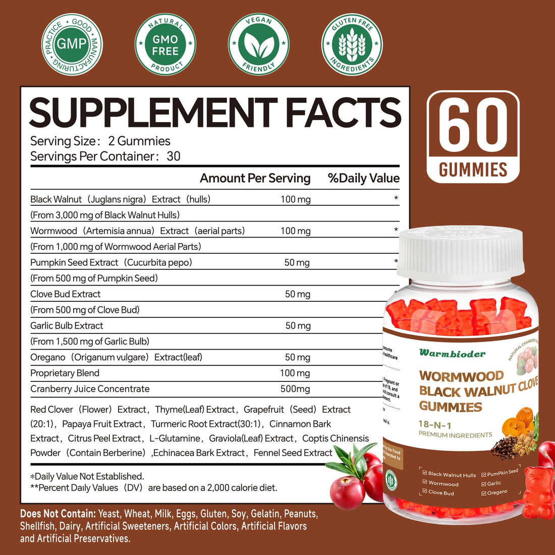18-in-1 Wormwood Black Walnut Clove Gummies for Adults,Liver Support,with Pumpkin Seed Oil,Rapid Gut Cleanse & Digestive Health with Clove,Garlic,Turmeric,Oregano,Cranberry Extract Warmbioder buy supplements canada