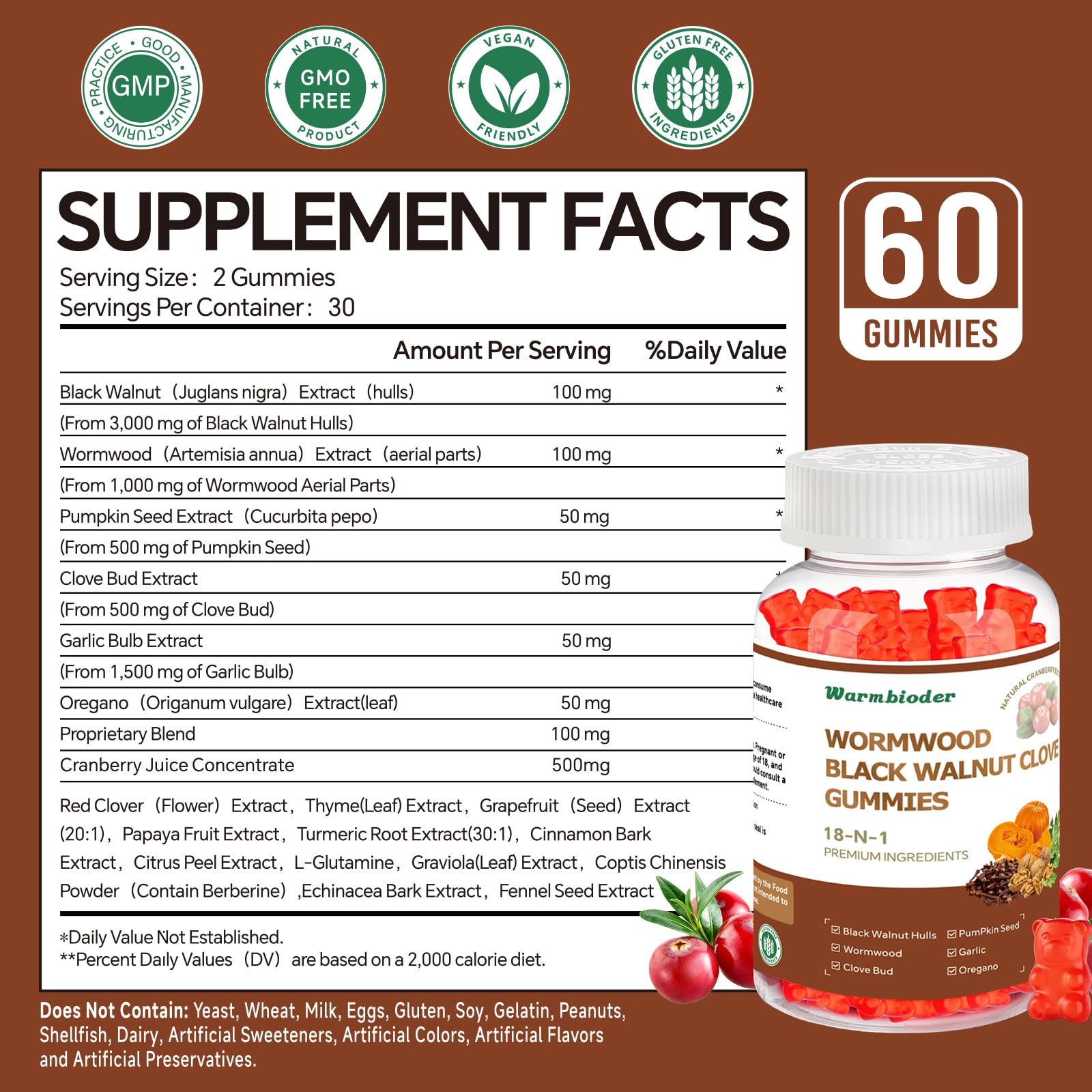 18-in-1 Wormwood Black Walnut Clove Gummies for Adults,Liver Support,with Pumpkin Seed Oil,Rapid Gut Cleanse & Digestive Health with Clove,Garlic,Turmeric,Oregano,Cranberry Extract Warmbioder buy supplements canada