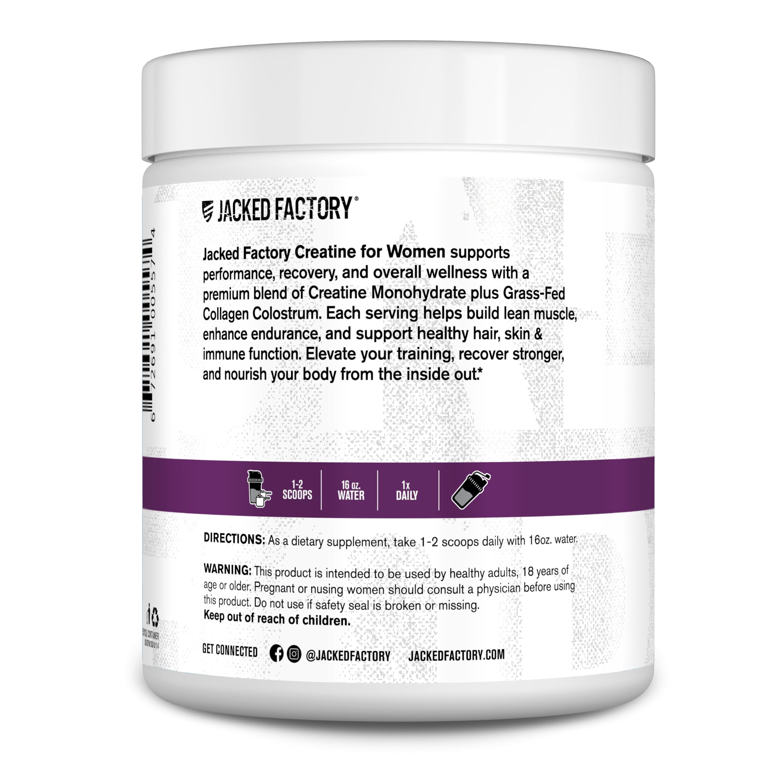 Jacked Factory Creatine for Women - Creatine Monohydrate with Collagen + Colostrum to Support Workout Performance, Lean Muscle Growth, Healthy Hair, Skin, Jacked Factory buy supplements canada