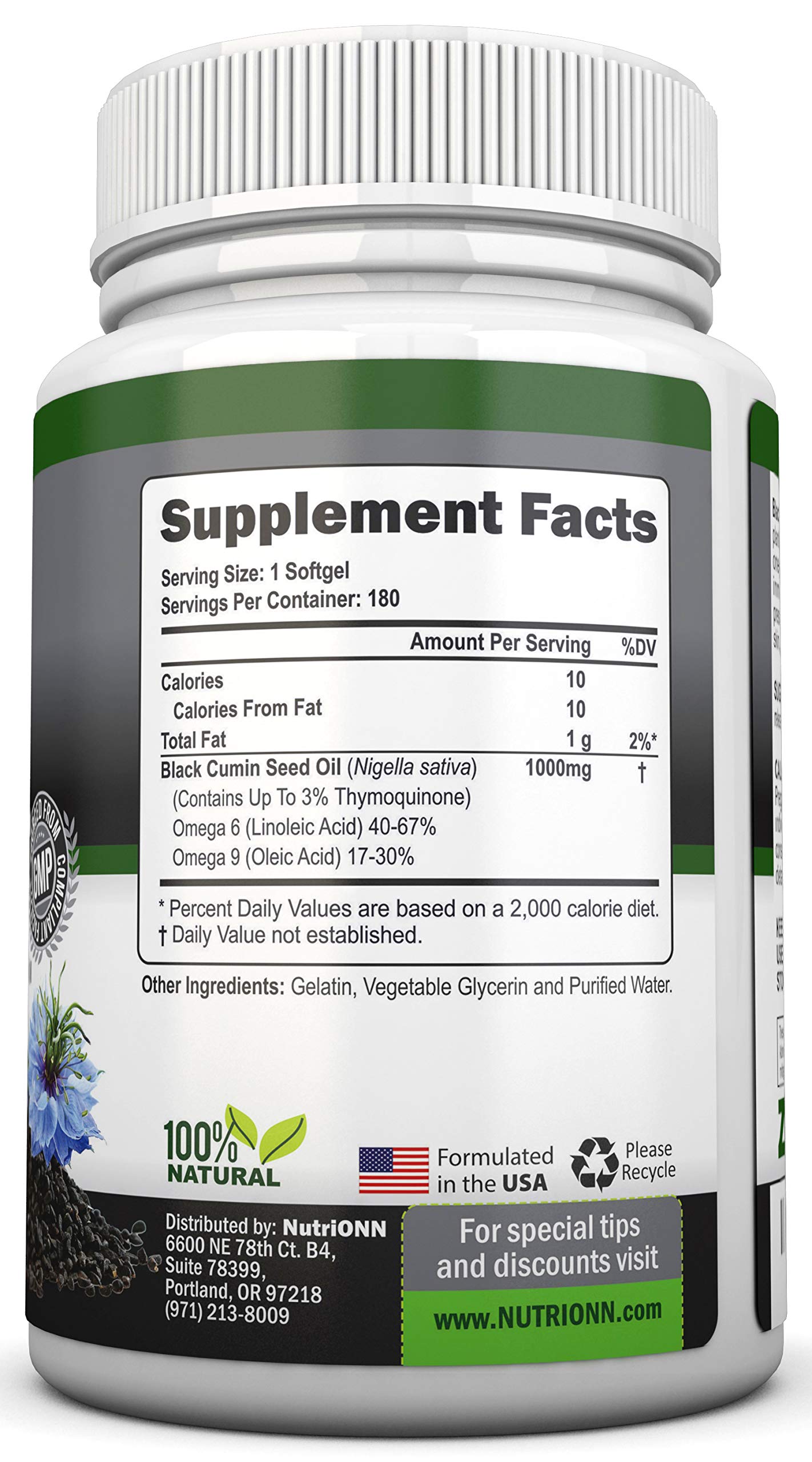 Black Seed Oil - 1000 Mg - 180 Softgels - Cold-Pressed Non-GMO Black Cumin Seed NutriONN buy supplements canada