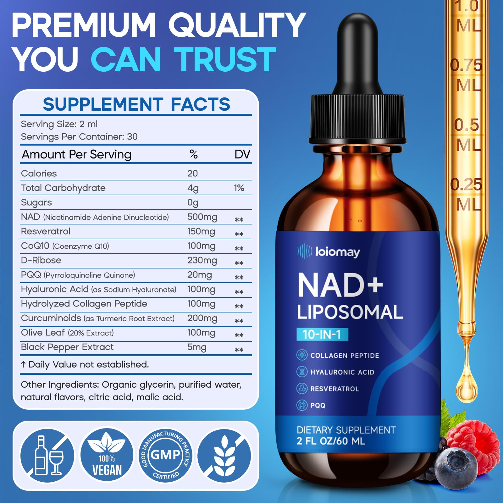 Liposomal NAD Liquid Supplement - 1500mg NAD+ Drops for Women & Men with Resveratrol & Nicotinamide Riboside, PQQ, Collagen & Turmeric for Anti-Aging & Longevity, Cellular Energy Health, 2 Fl Oz loiomay buy supplements canada