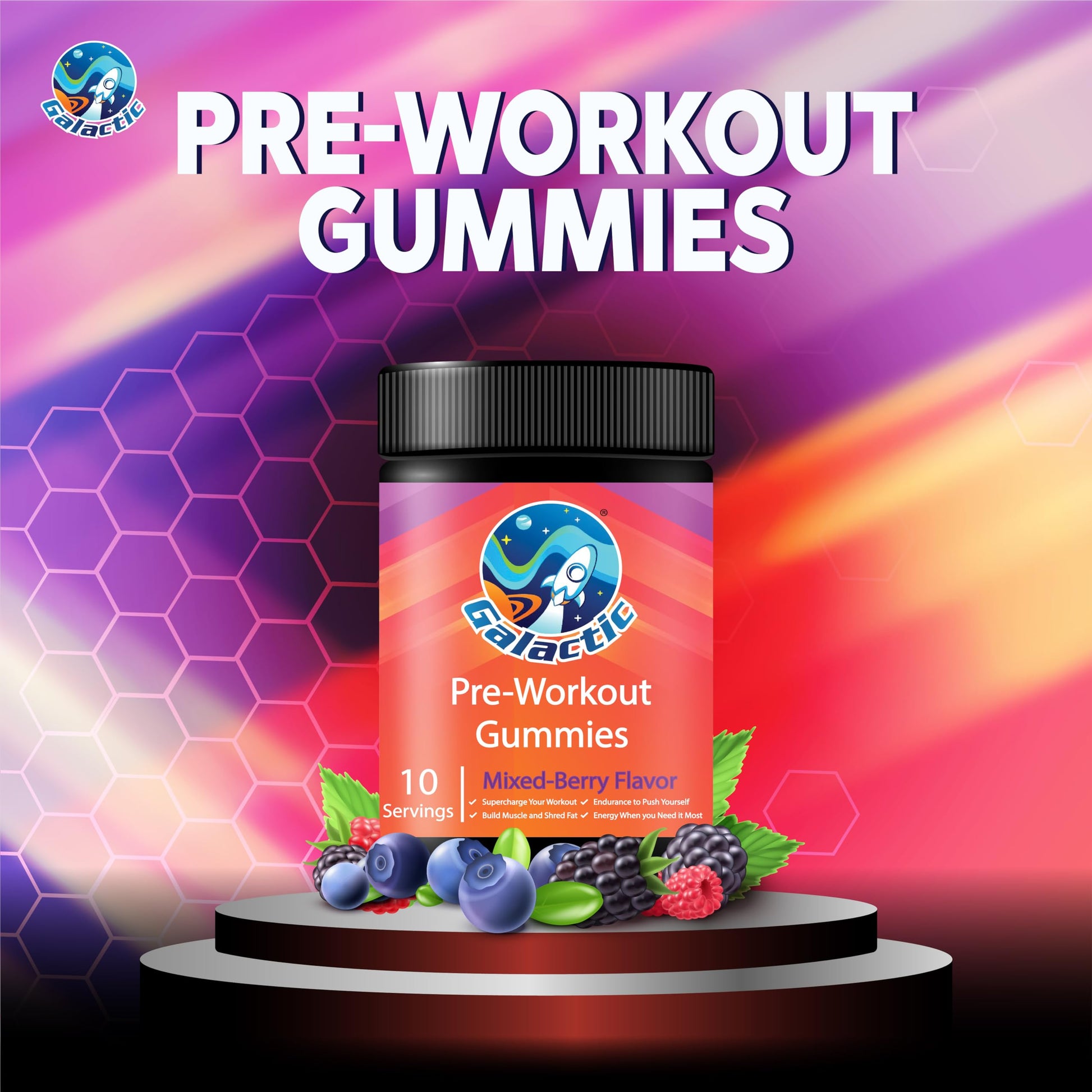Galactic Pre-Workout Gummies, All Natural, 250mg Caffeine, Beta-Alanine, L-Citrulline Galactic buy supplements canada