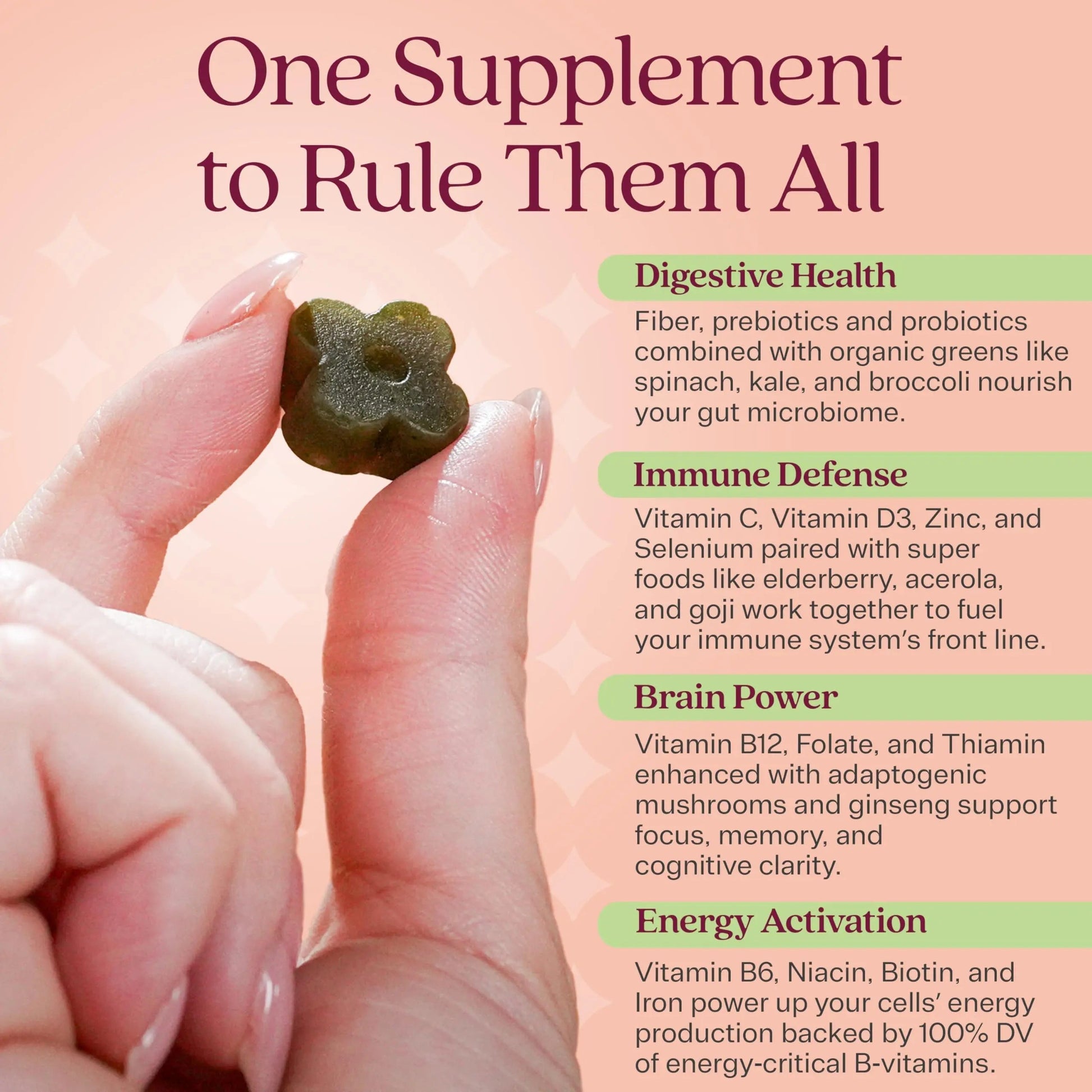 Rizz Low Sugar Green Gummies - 60+ Superfoods 6g Fiber - Prebiotic and Probiotic Gummies - Vegan Multivitamins for Women & Men Rizz buy supplements canada