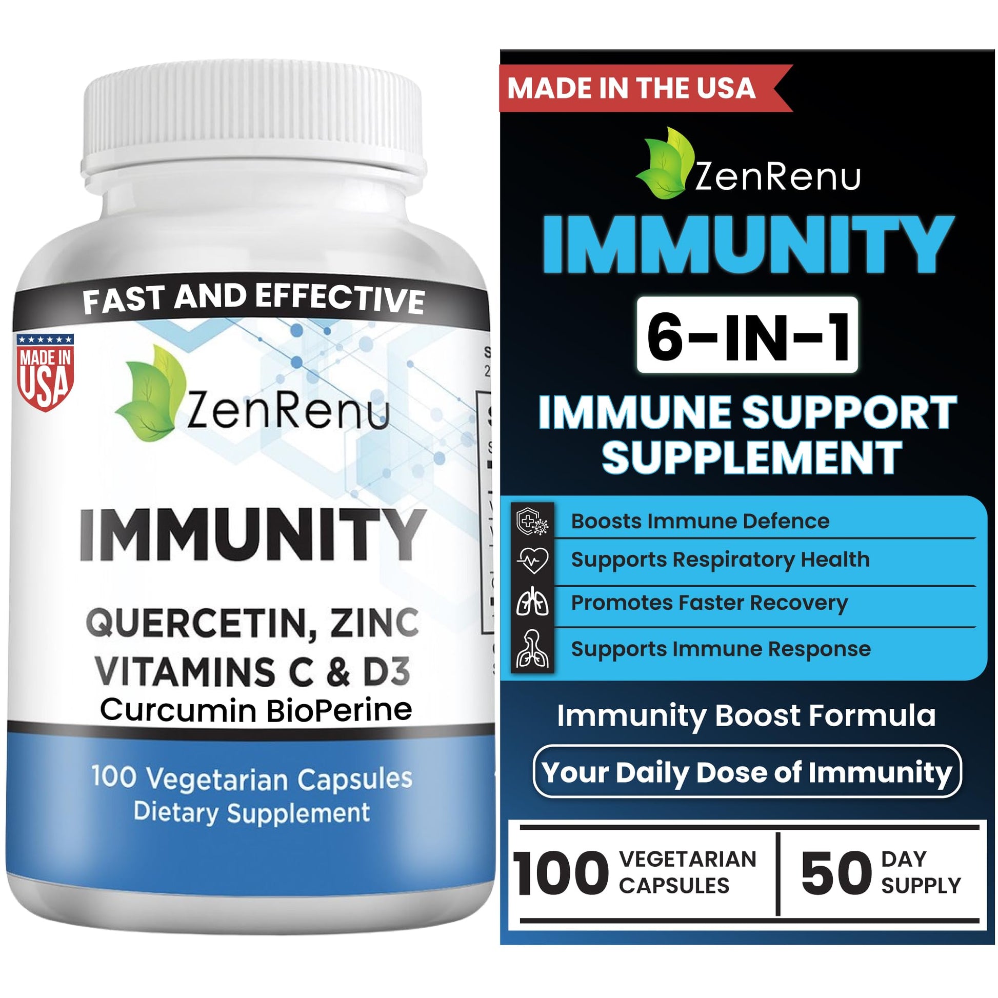 Zenrenu Immunity Quercetin 700 mg Zinc Vitamin C Vitamin D Immune Support Supplement with Curcumin - Easy to Absorb Immunity Supplement, 100 Vegetarian Capsules 50 Day Supply Zenrenu buy supplements canada