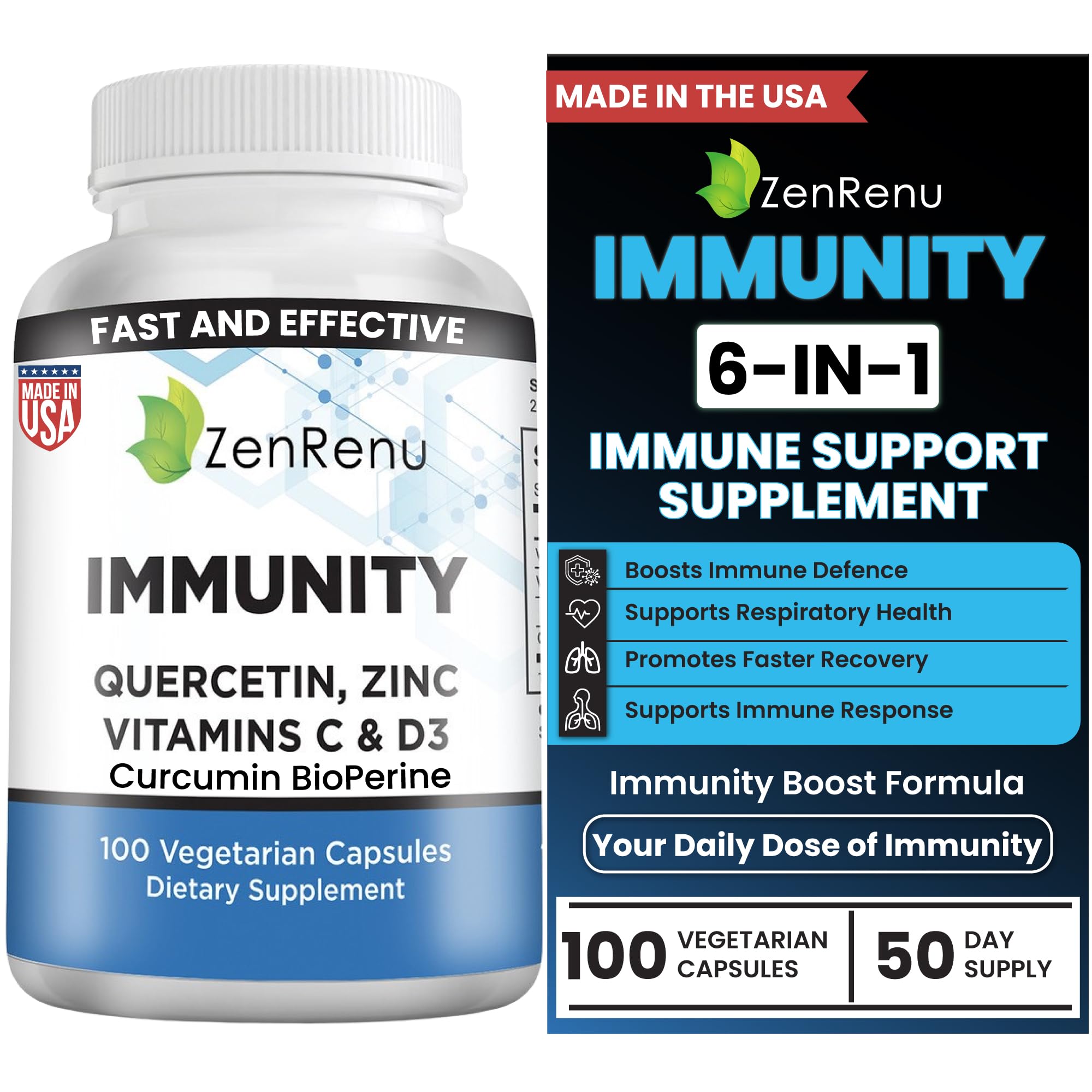 Zenrenu Immunity Quercetin 700 mg Zinc Vitamin C Vitamin D Immune Support Supplement with Curcumin - Easy to Absorb Immunity Supplement, 100 Vegetarian Capsules 50 Day Supply Zenrenu buy supplements canada