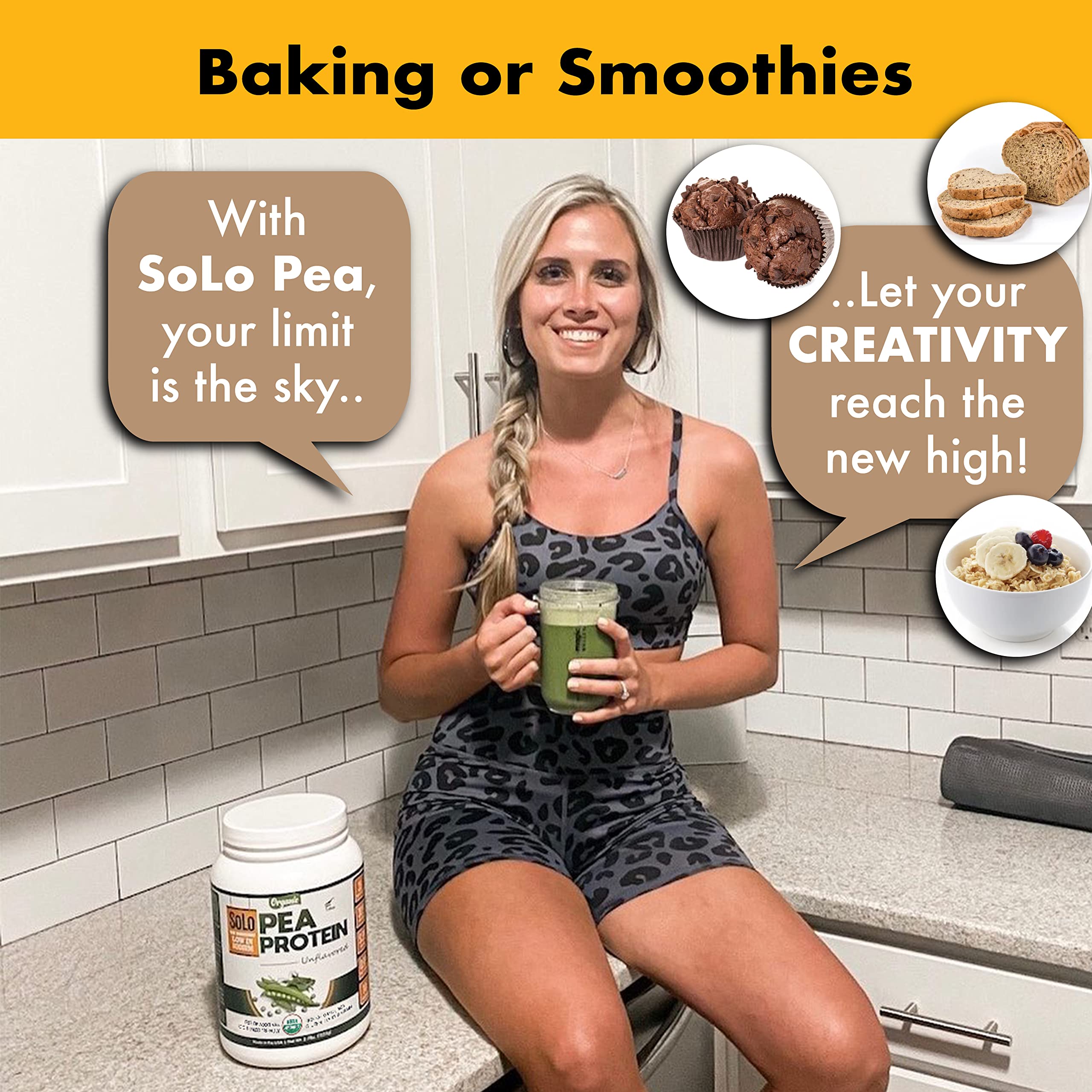 SOLO Organic Pea Protein Isolate, Low in Sodium, Canada Grown Peas, 100% Vegan, Non-GMO, Unflavored Plant Based Protein Powder with BCAA, Keto & Paleo Friendly, FOLONA buy supplements canada