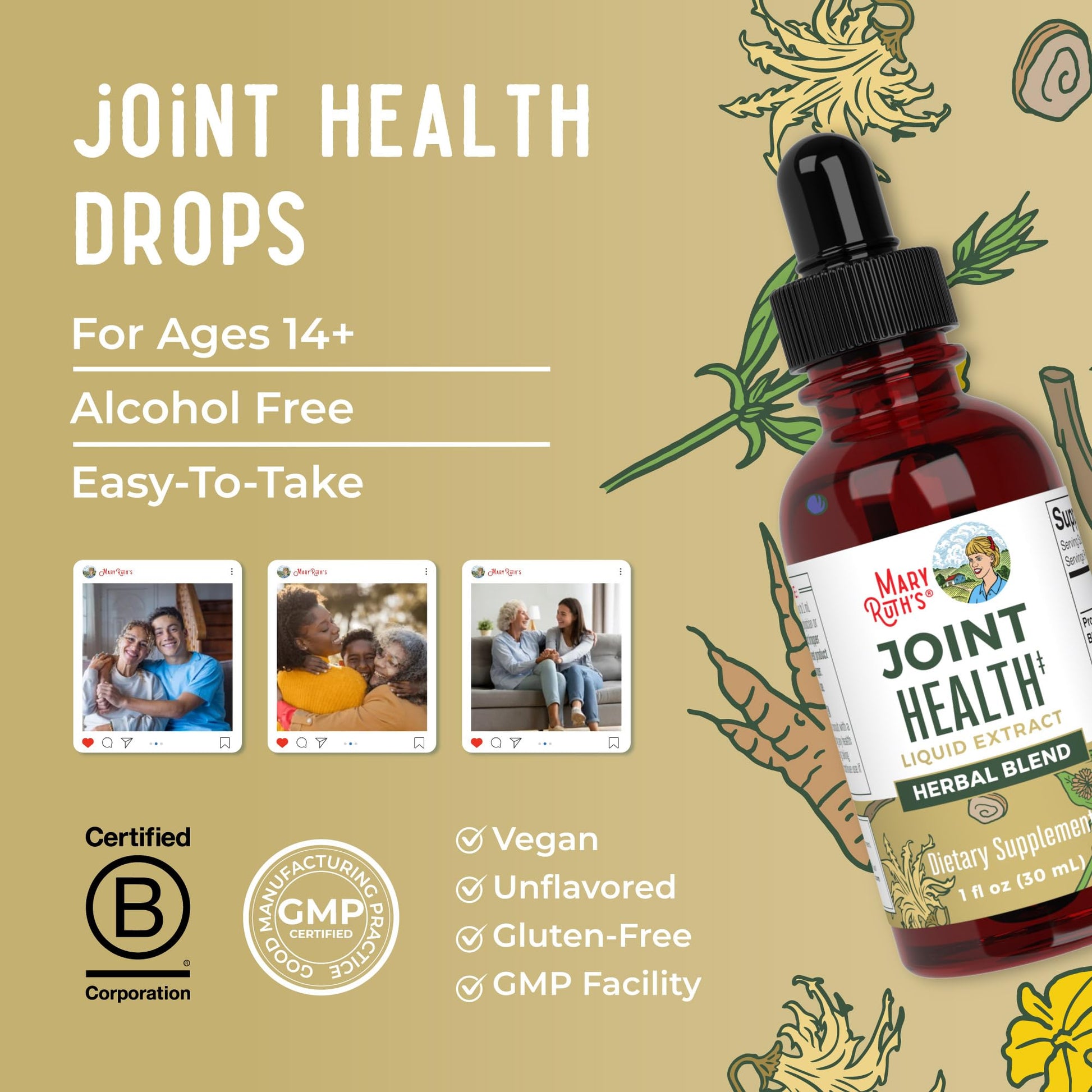 MaryRuth Organics Joint Health Liquid Extract | Four Herbal Blend Liquid Drops | Ginger Root | Licorice Root | Cats Claw | Devils Claw | Vegan | Non GMO | Alcohol Free Tincture | 30 Servings MARYRUTH'S buy supplements canada