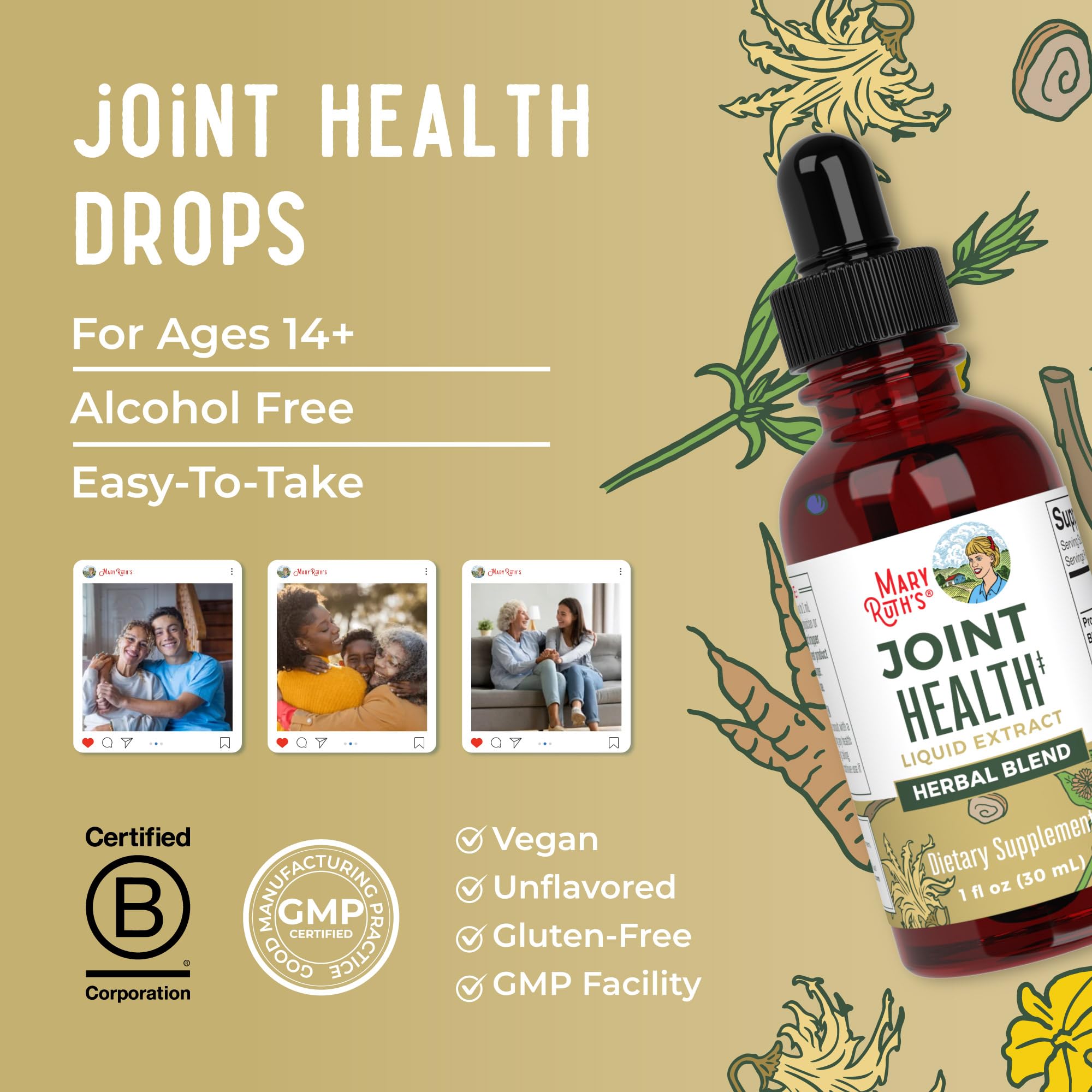 MaryRuth Organics Joint Health Liquid Extract | Four Herbal Blend Liquid Drops | Ginger Root | Licorice Root | Cats Claw | Devils Claw | Vegan | Non GMO | Alcohol Free Tincture | 30 Servings MARYRUTH'S buy supplements canada