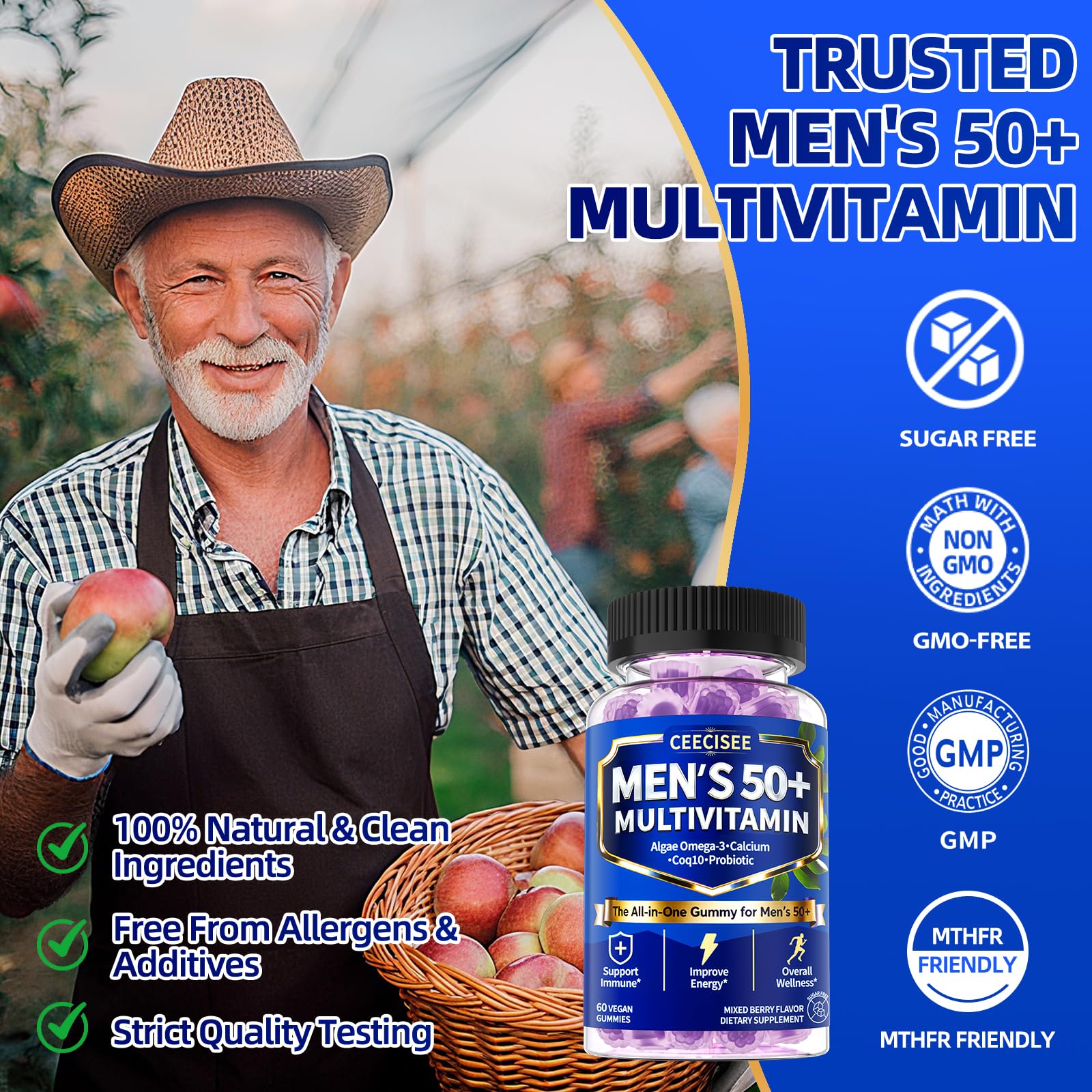 Ceecisee Methylated Multivitamin for Men Over 50: Daily Mens Multivitamins Gummies with Omega Probiotic Magnesium Zinc Vitamins D3 B12 - Energy Immune Support No Iron Vitamins Gummy for Men(60Count) Ceecisee buy supplements canada