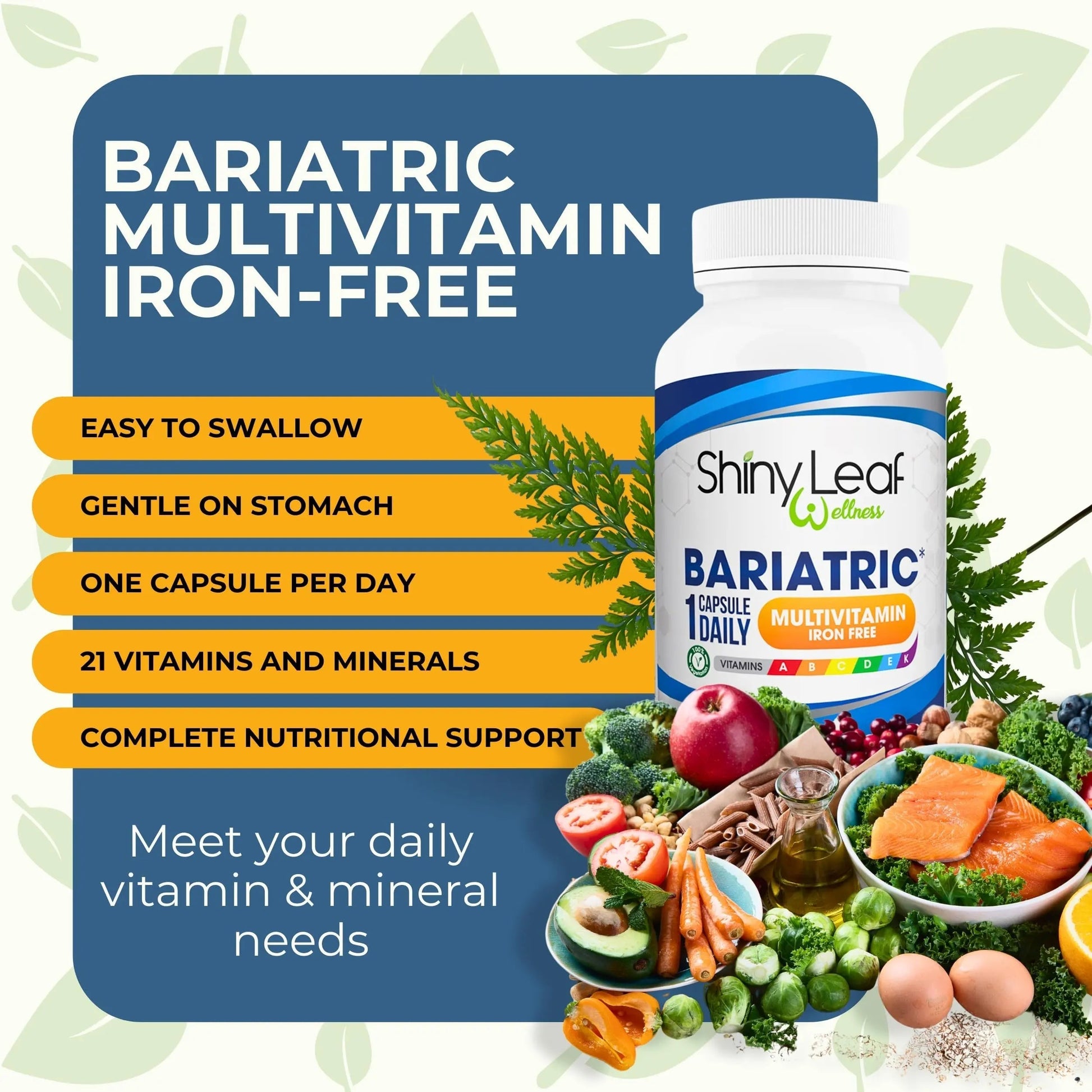 Bariatric Multivitamin Iron-Free One Capsule Per Day and CoQ10 100mg Supplement for Brain Health and Energy Management for Women and Men - 1 Month Supply Shiny Leaf buy supplements canada