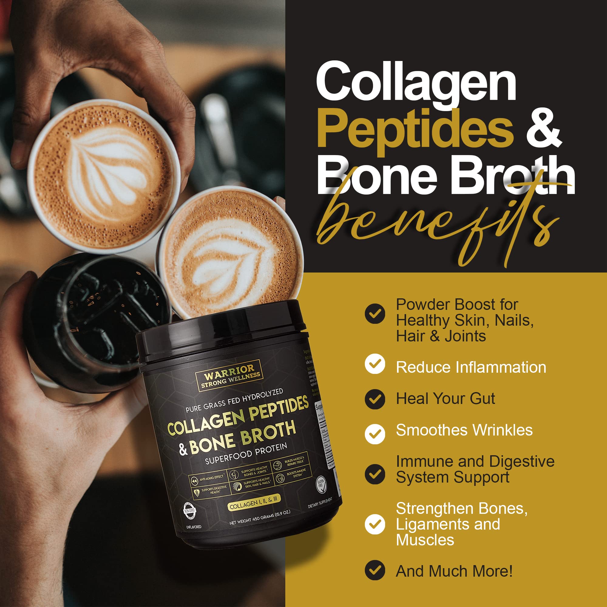 Warrior Strong Wellness Premium Collagen Peptides Bone Broth: Grass Fed Hydrolyzed Warrior Strong Wellness buy supplements canada