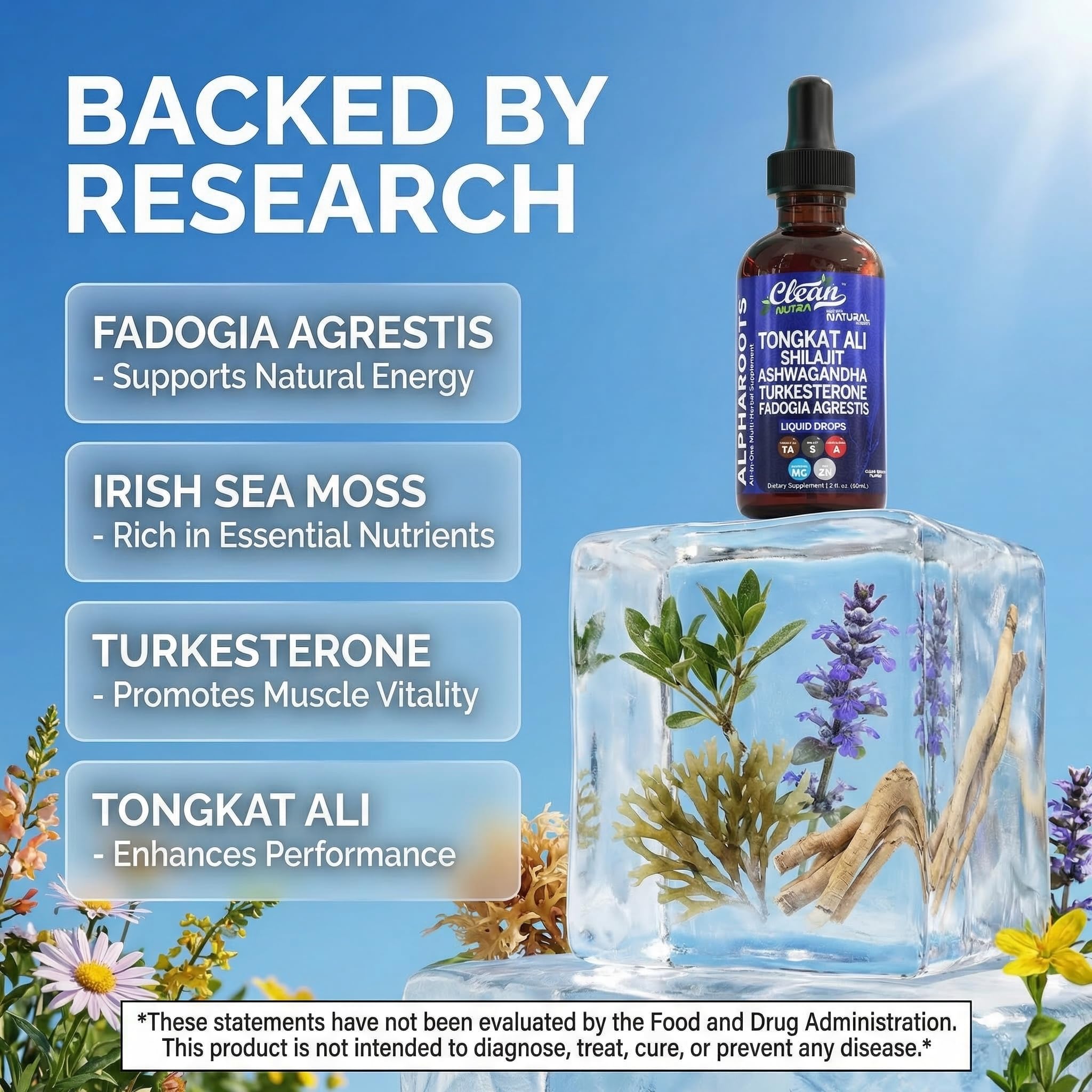 Tongkat Ali Liquid Drops Shilajit, Ashwagandha, Turkesterone, Fadogia Agrestis, Magnesium, Irish Sea Moss, and Zinc Herbal Supplement by Clean Nutra Clean Nutraceuticals buy supplements canada