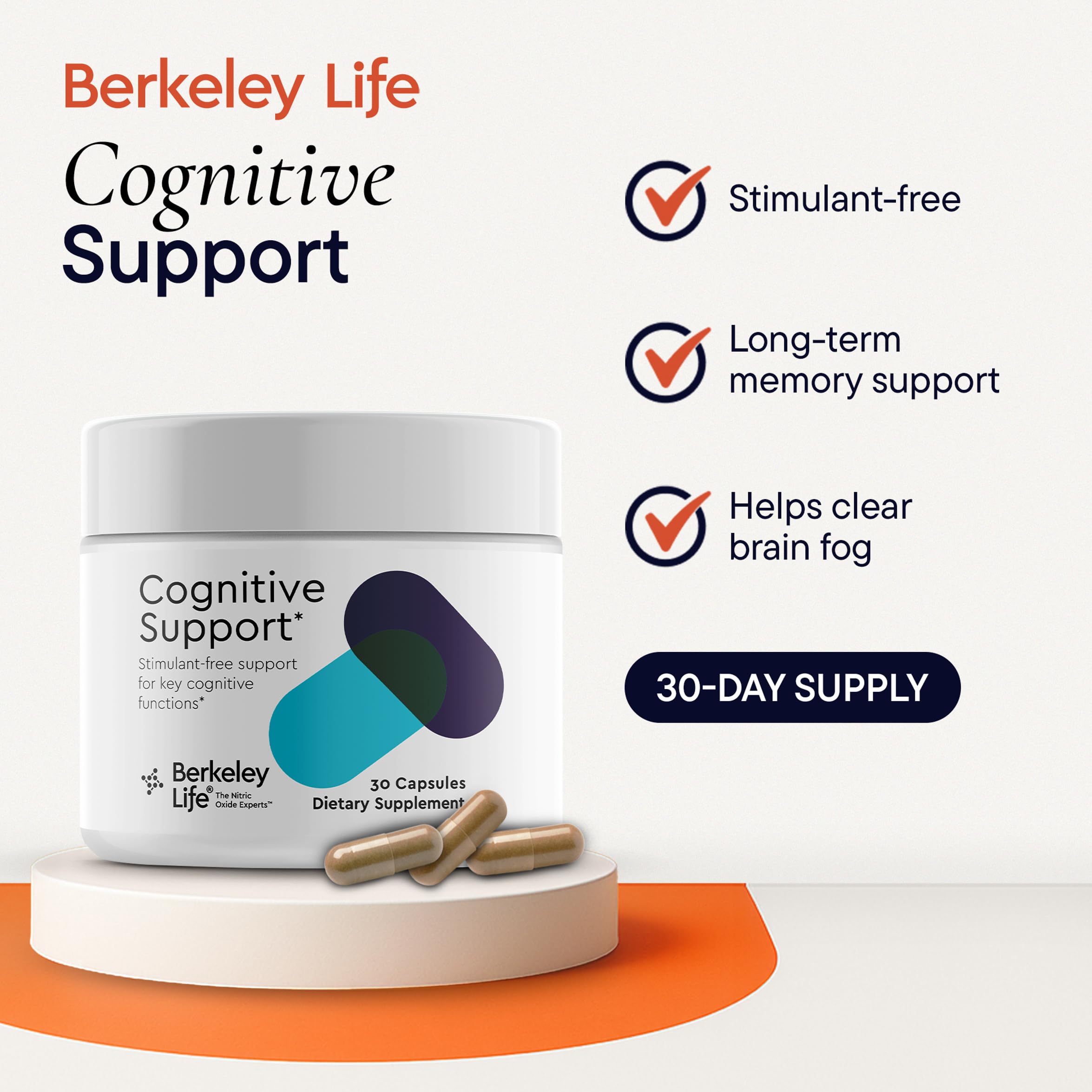 Berkeley Life Cognitive Support Supplement for Memory & Focus - Brain Health Supplements Supports Memory Loss, Mental Clarity, Inability to Multitask & Loss of Speed - for Adults - 30 Capsules Berkeley Life buy supplements canada
