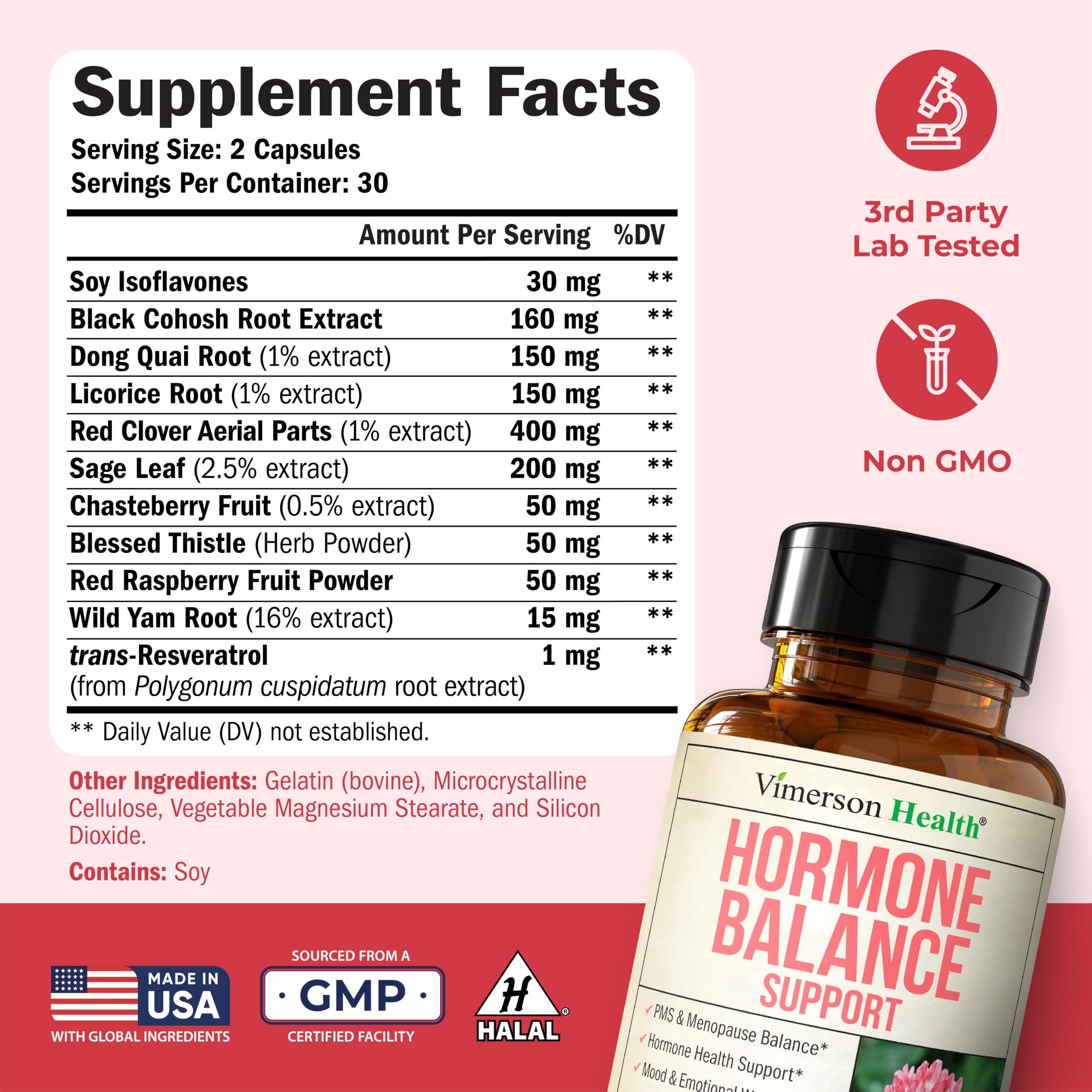 Hormone Harmony for Women with Black Cohosh, Dong Quai & Red Clover – Natural Hormone Balance for Women of All Ages – Supports PMS, Menopause & Mood – Women’s Hormone Balance Supplement – 60 Capsules Vimerson Health buy supplements canada