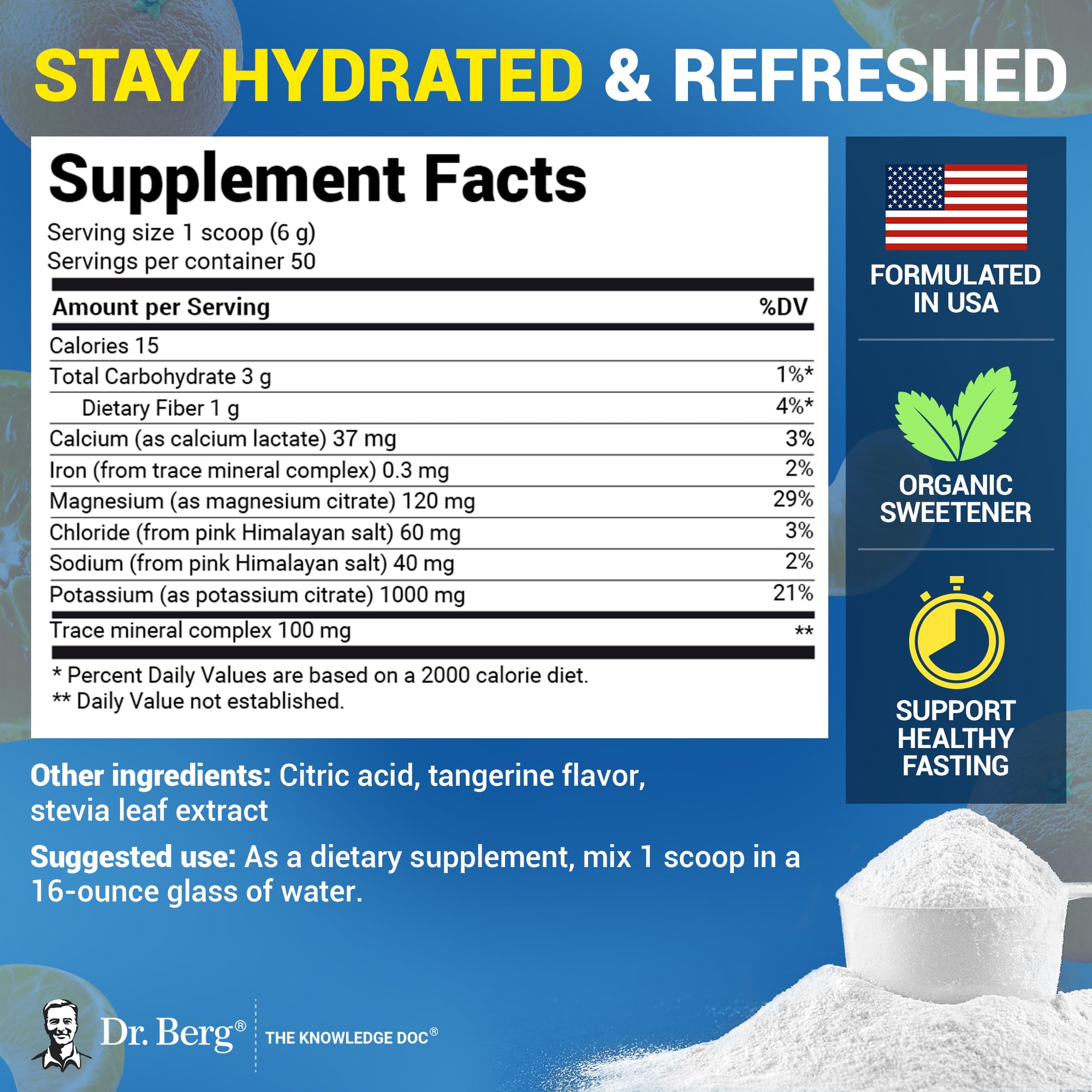 Dr. Berg Zero Sugar Hydration Keto Electrolyte Powder - Enhanced w/ 1000 mg of Potassium & Real Pink Himalayan Salt (NOT Table Salt) - Tangerine Flavor Hydration Drink Mix Supplement - 50 Servings Dr. Berg Nutritionals buy supplements canada