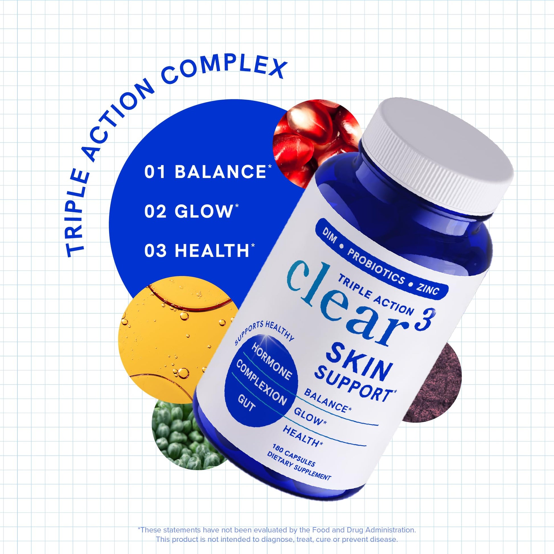 Clear Skin Supplement with Zinc, DIM & Probiotics | 3-in-1 Balance, Glow & Health Skin Support | Triple Action Hyaluronic Acid, Niaciminide & Vitamins for Hormone, Complexion & Gut Support | 180 Ct SMNutrition buy supplements canada