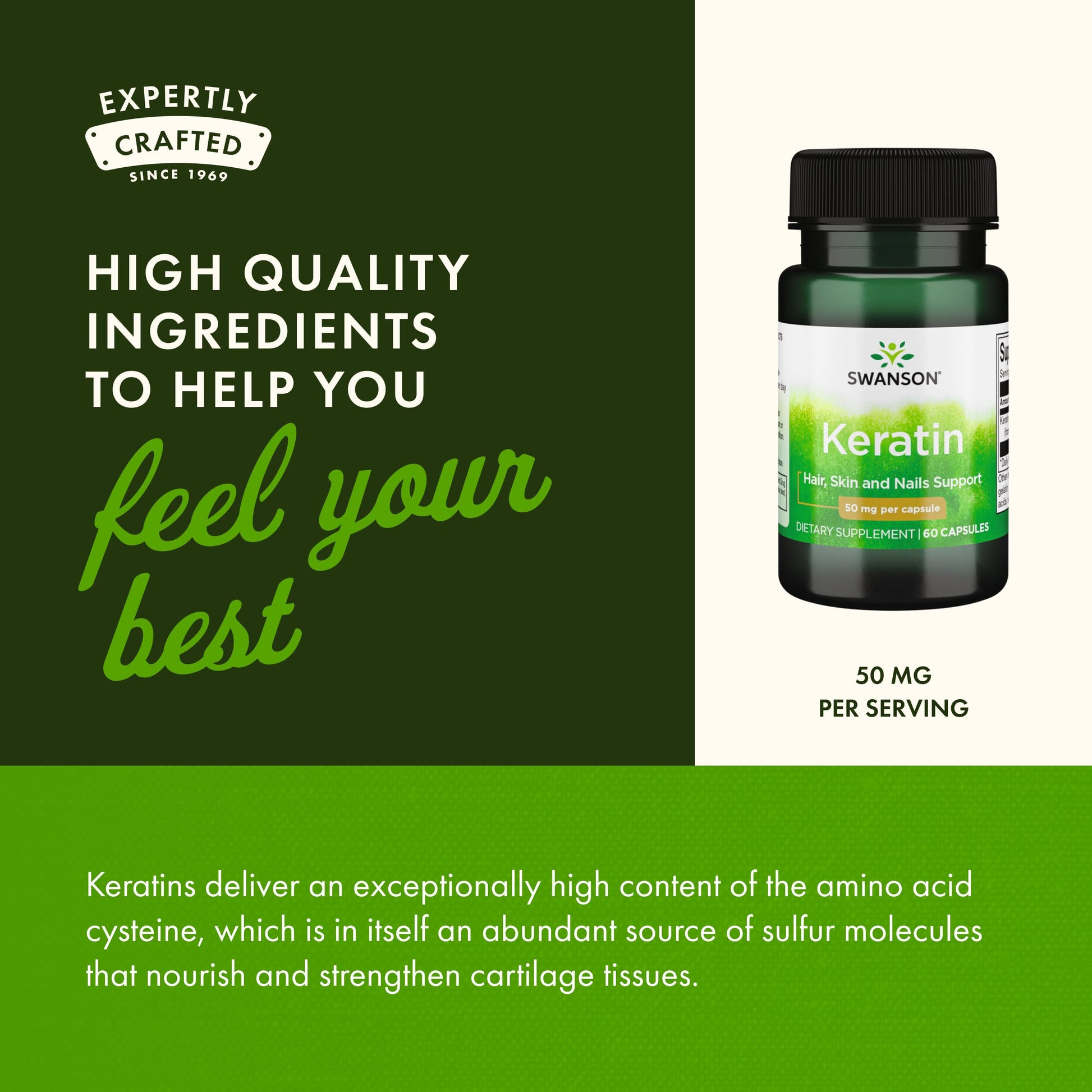Swanson Keratin (from Tibetan Wool) - Natural Supplement Promoting Healthy Joints, Hair, Skin & Nails - Helps Nourish Healthy Connective Tissues - (60 Capsules, 50mg Each) Swanson buy supplements canada