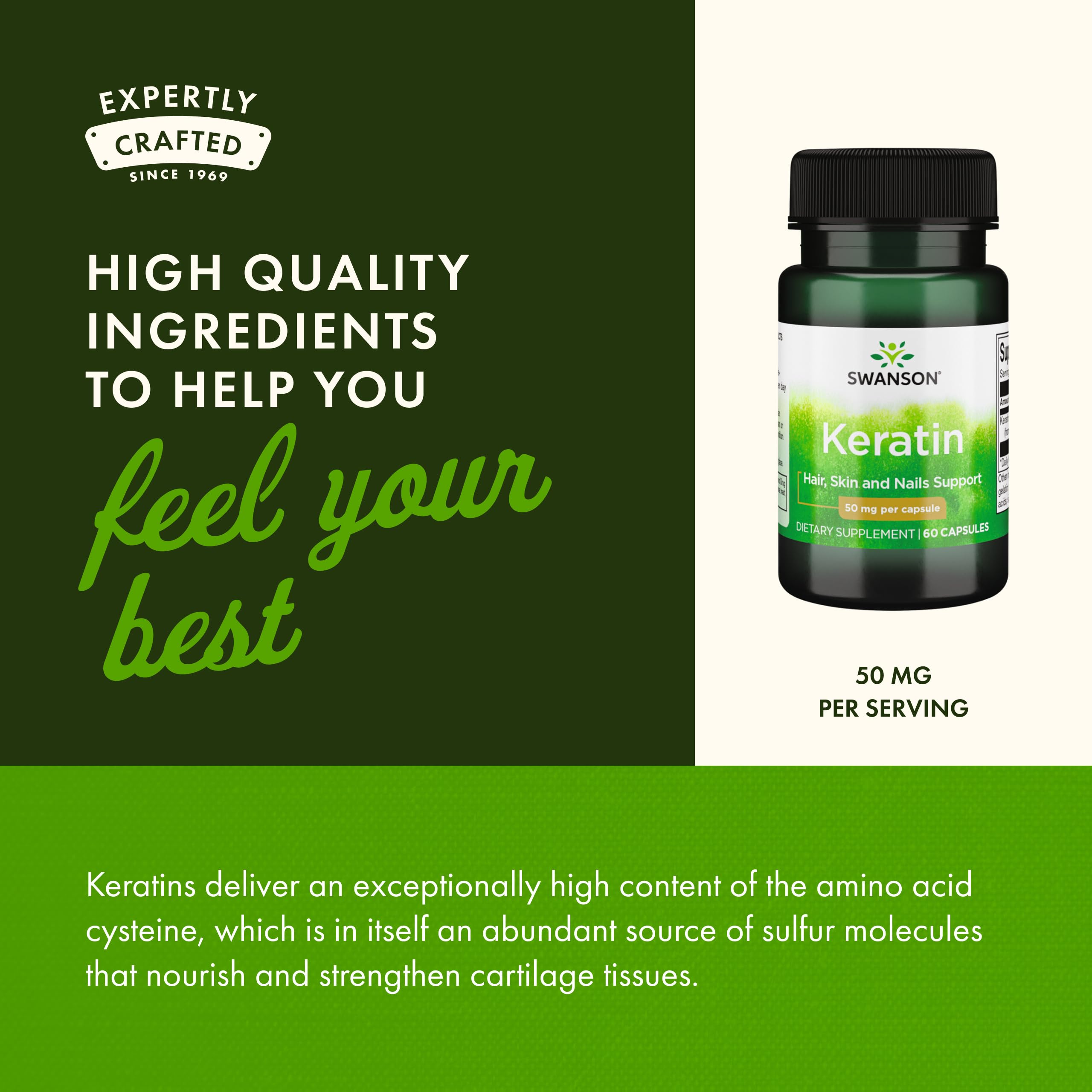 Swanson Keratin (from Tibetan Wool) - Natural Supplement Promoting Healthy Joints, Hair, Skin & Nails - Helps Nourish Healthy Connective Tissues - (60 Capsules, 50mg Each) Swanson buy supplements canada