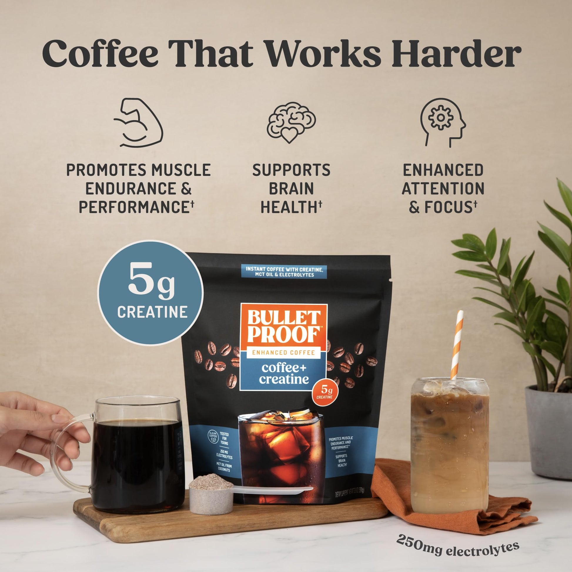 Bulletproof Coffee + Creatine Instant Coffee, 5g Micronized Creatine Monohydrate with Electrolytes & MCT Oil, Clean Toxin-Tested Beans, Energy & Performance Support, 38 Servings Bulletproof buy supplements canada