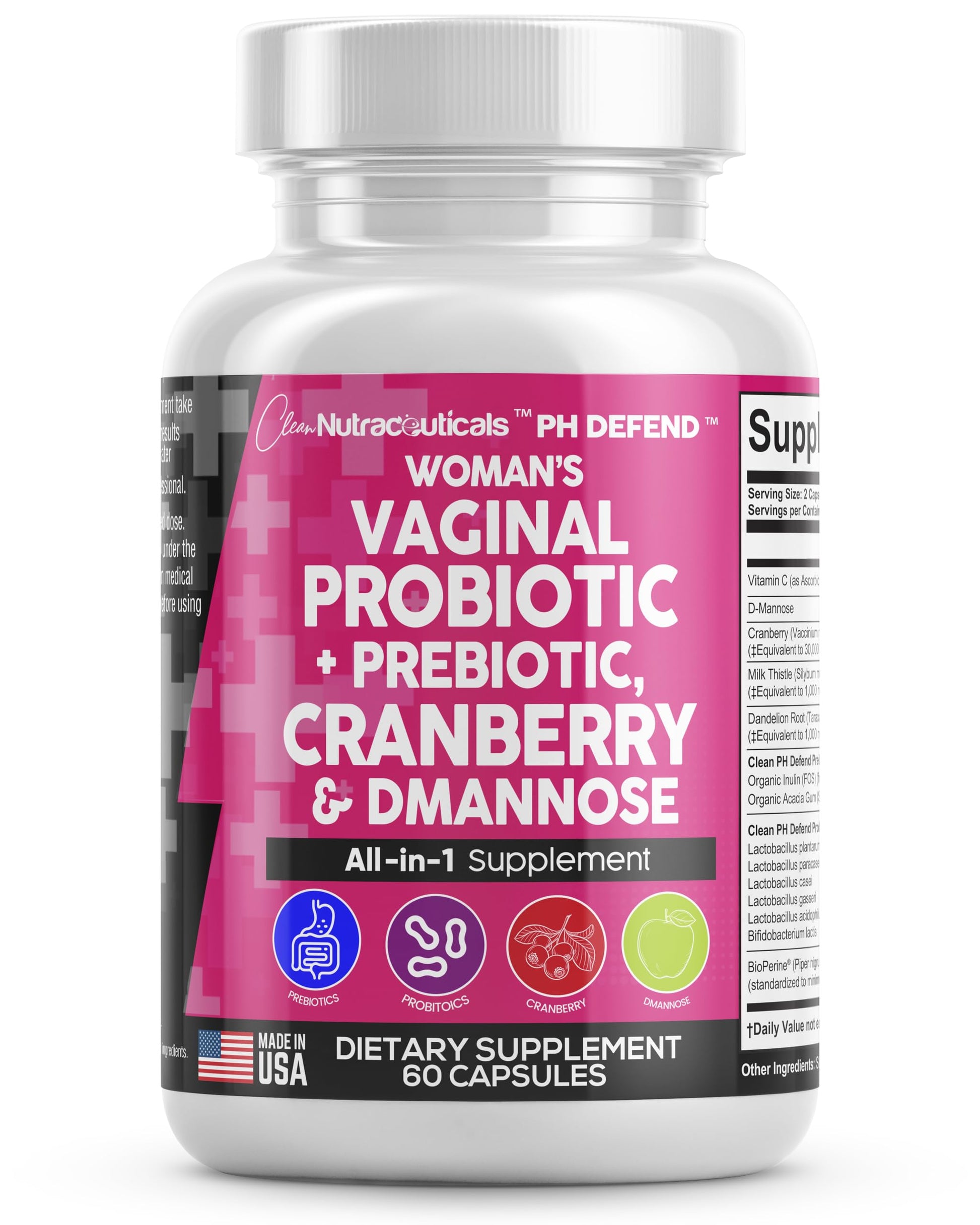 Vaginal Probiotics For Women + Prebiotics 20 Billion Cranberry Pills 30,000mg w/ D-Manno Clean Nutraceuticals buy supplements canada