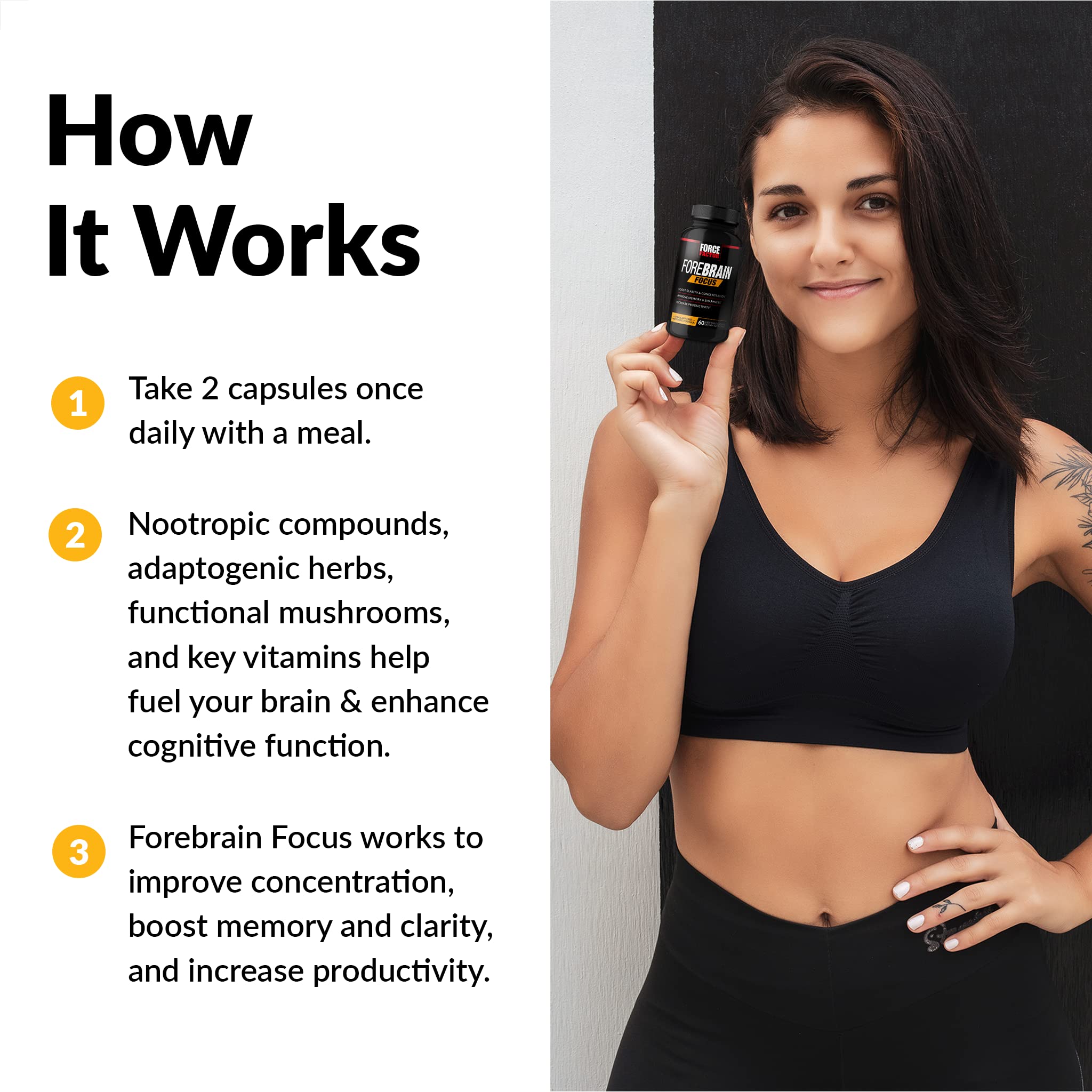 Forebrain Focus Brain Booster, Brain Supplement to Boost Clarity & Concentration, Improve Memory & Sharpness & Productivity, Nootropic Brain Support Supplement, Force Factor, 120 Capsules, Black Force Factor buy supplements canada