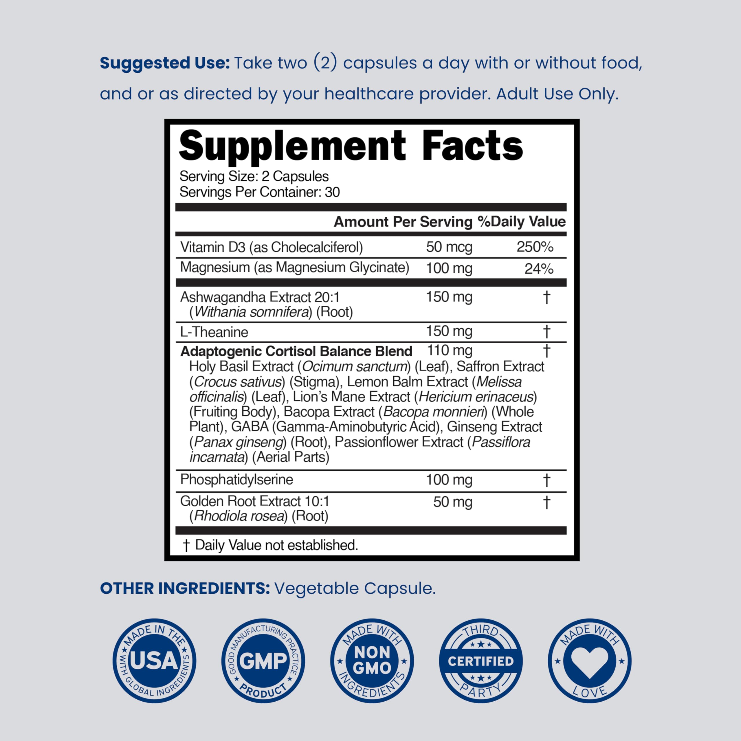 Cortisol Supplements for Women & Men with 14 in1 Blend (Magnesium, Ashwagandha, L Theanine & More) Healthy Cortisol Balance & Calm Mood Support - Third Party Tested, Non GMO, USA Made - 60 Count DORADO NUTRITION buy supplements canada
